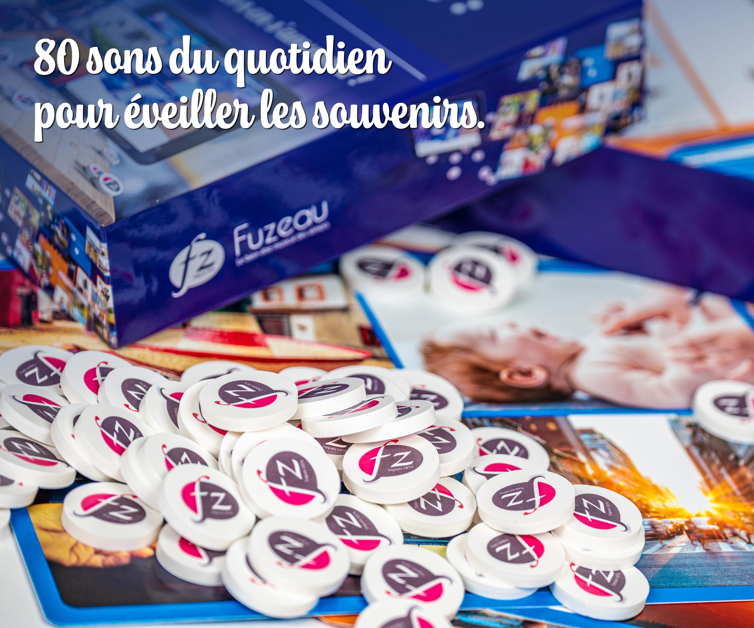 Fuzeau - Coffret “Jouons Ensemble Les Sons De Notre Vie” – Jeu Loto Sonore pour Séniors – 80 Sons Et Images – Exercices Mémoire Et Reconnaissance Auditive – Interface Numérique Incluse - Réf. 78335