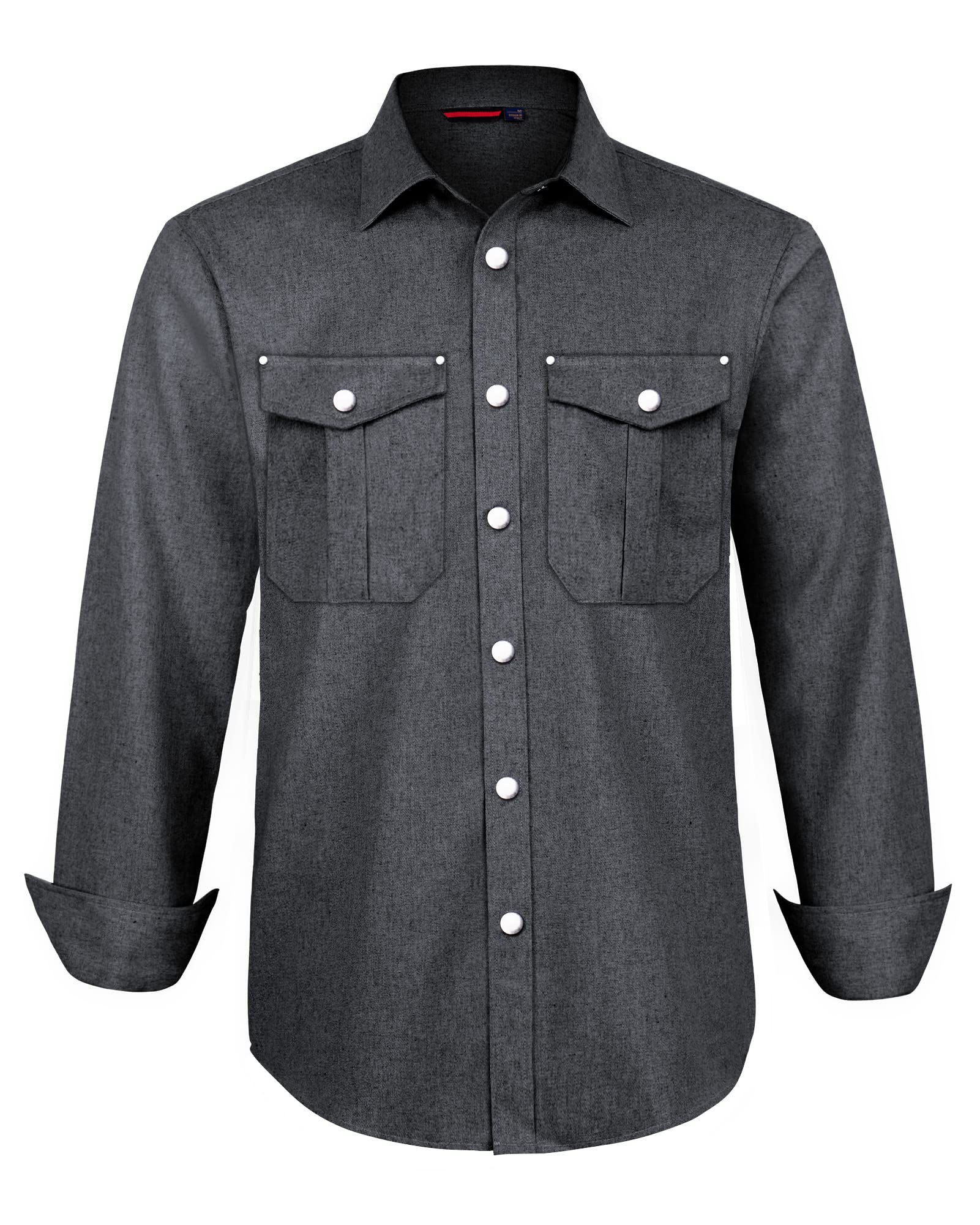 siliteelon Men's Snap Buttons Flannel Shirts 10OZ Long Sleeve Casual