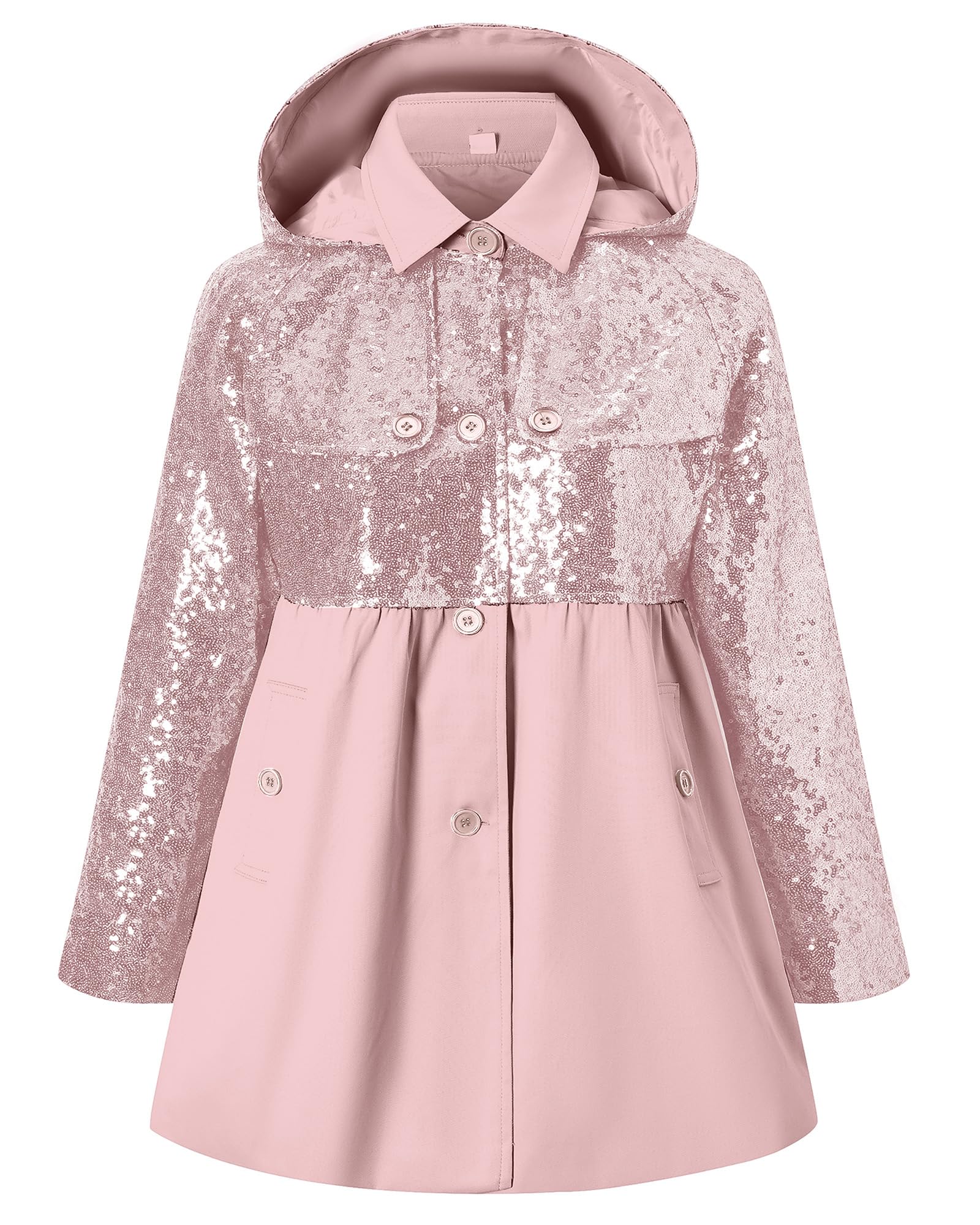 Betusline Girl's Single Breasted Trench Coat Hooded Dress Coat Outerwear