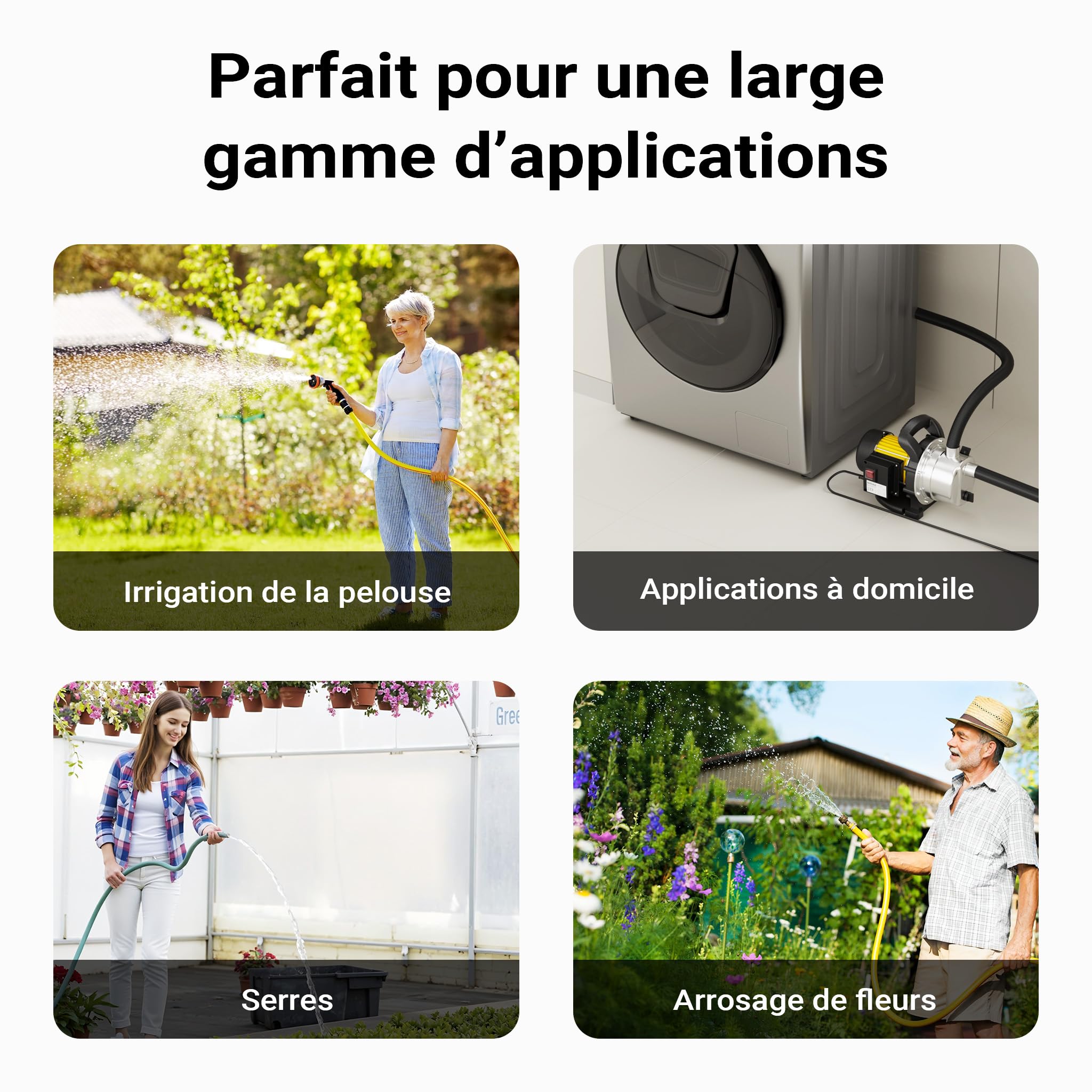 Wiltec Pompe de jardin – 3800 l/h / 1200 W – Hauteur de débit 48 m – en Acier fin – pour Eau douce de puits – avec Poignée de transport & Vis de purge