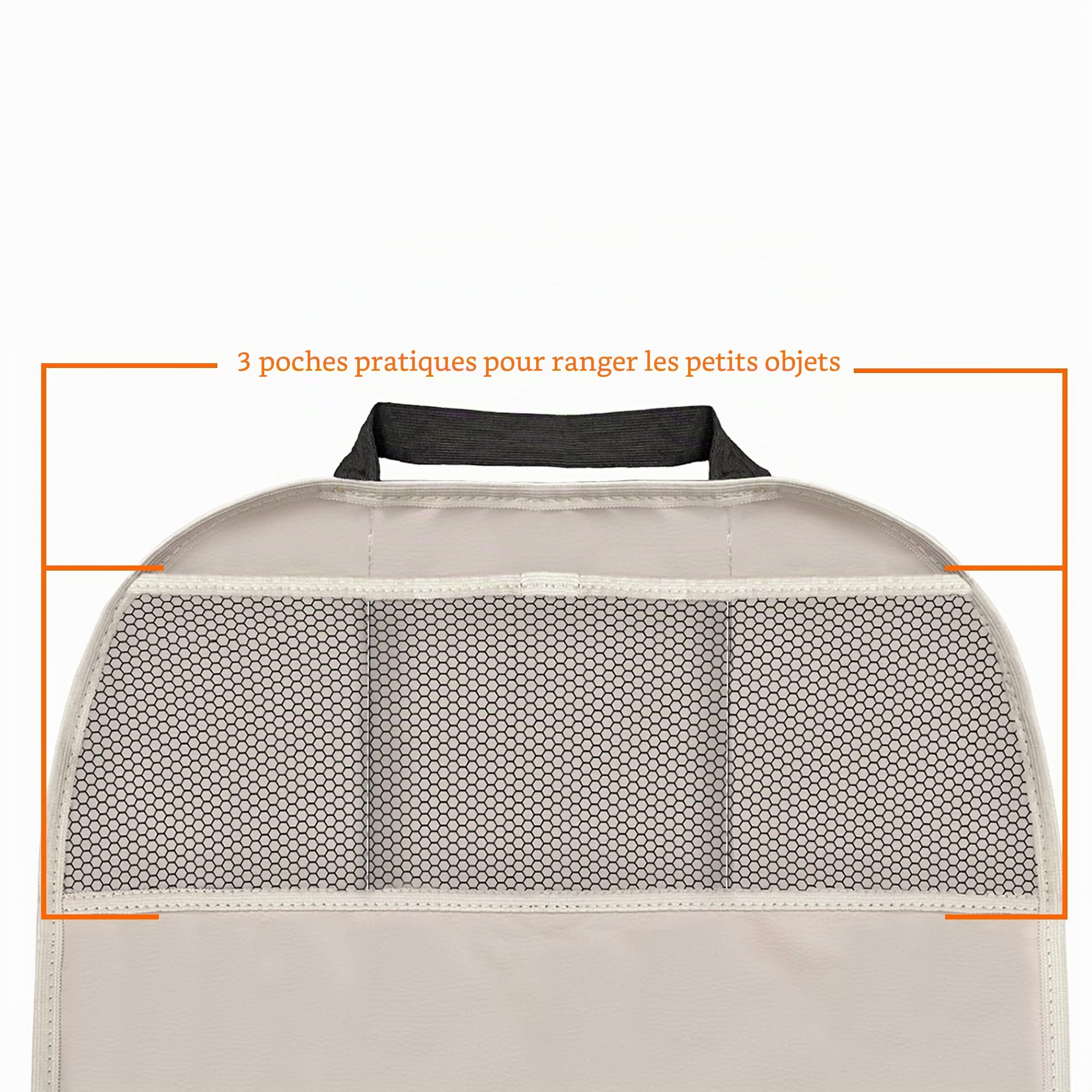 L & P Car Design L&P A081B2 Lot de 2 protections de dossier de siège arrière de voiture pour enfant en cuir synthétique Beige 3 poches Organiseur Protection pour siège de voiture