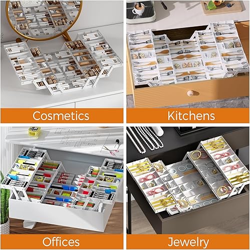 Miniatura 5 de Organizador de cajones de 3 niveles, organizador de cajones de basura expandible, organizador de suministros de oficina inteligente, organizador de