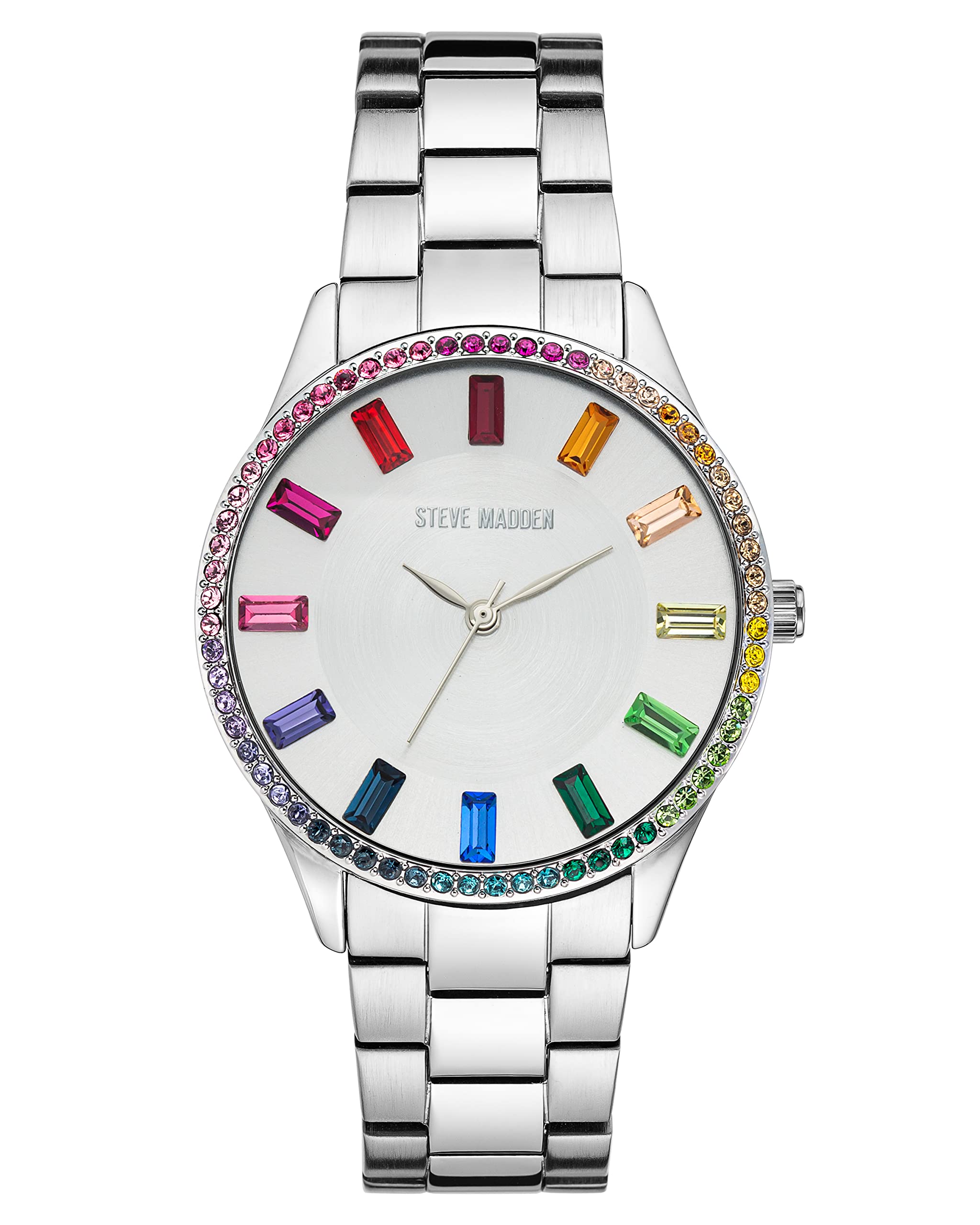 Steve Madden Silver Crystal-Accented Women\'s Bracelet Watch Blue & Silver Multi Statement Watch | Women main image 4