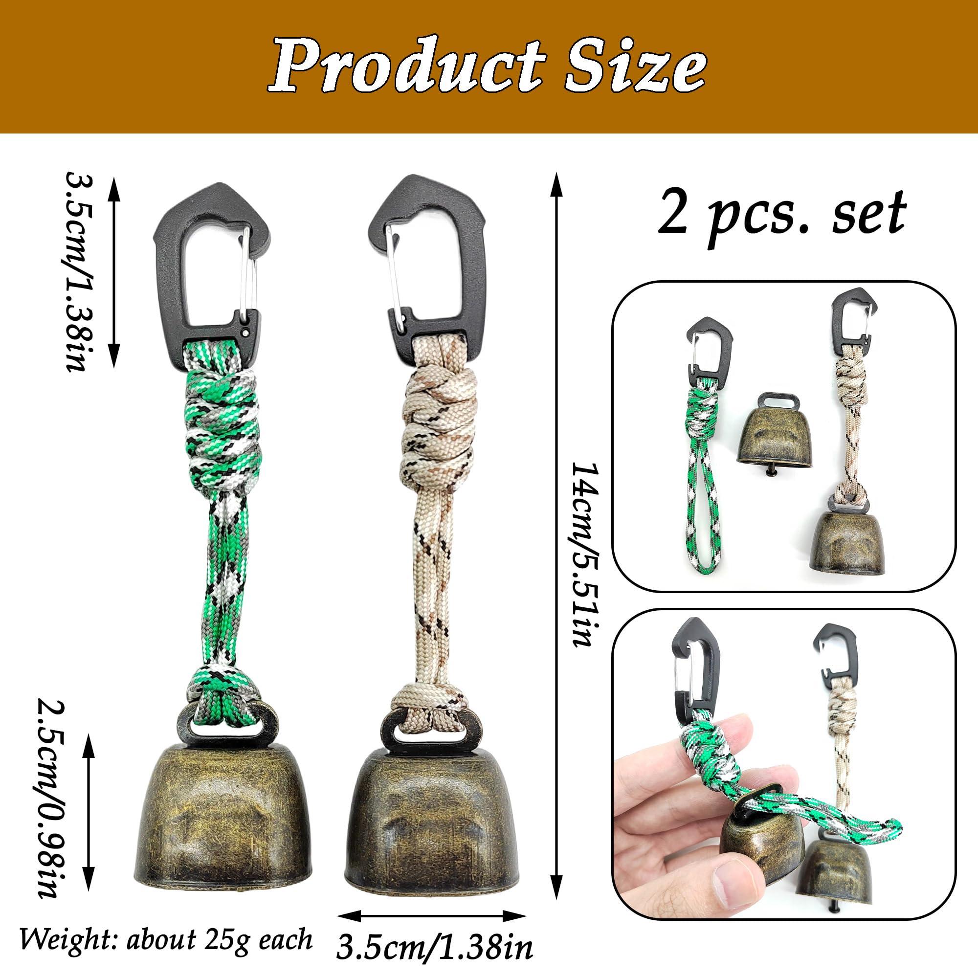 CHENNAN 2 Piezas Osos Al Aire Libre Campana, Práctico Campana Oso Campana de Advertencia, Campana para Osos - Oso portátil, Versátil, para Senderismo al Aire Libre, Mochila, Collar de Animales