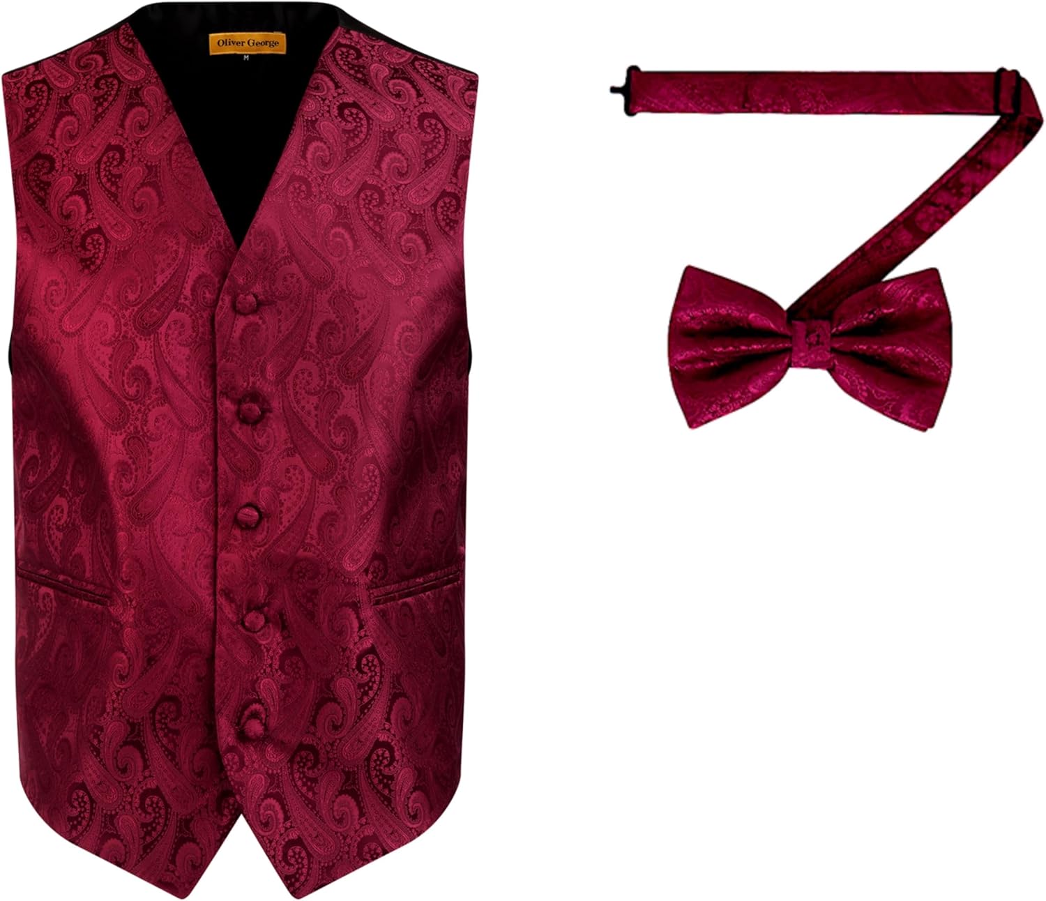 Oliver George 2pc Men's Paisley Formal Suit Vest Waistcoat Tuxedo Dress Vest Bowtie Set for Suit or Tuxedo