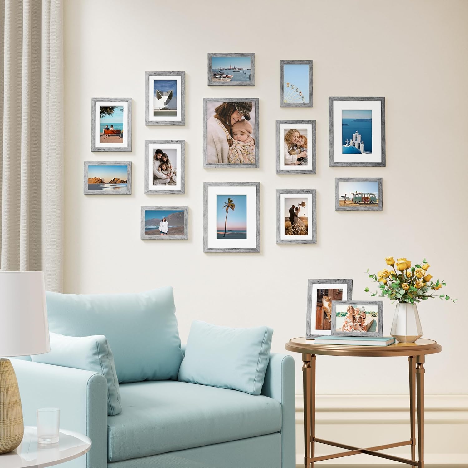 Vittanly 15 Pack Picture Frames Collage Wall Decor for Mounting or Tabletop Display, Gallery Frame Set for Family, Multi Sizes Including 3pcs 8x10, 6pcs 5x7, 6pcs 4x6, Grey
