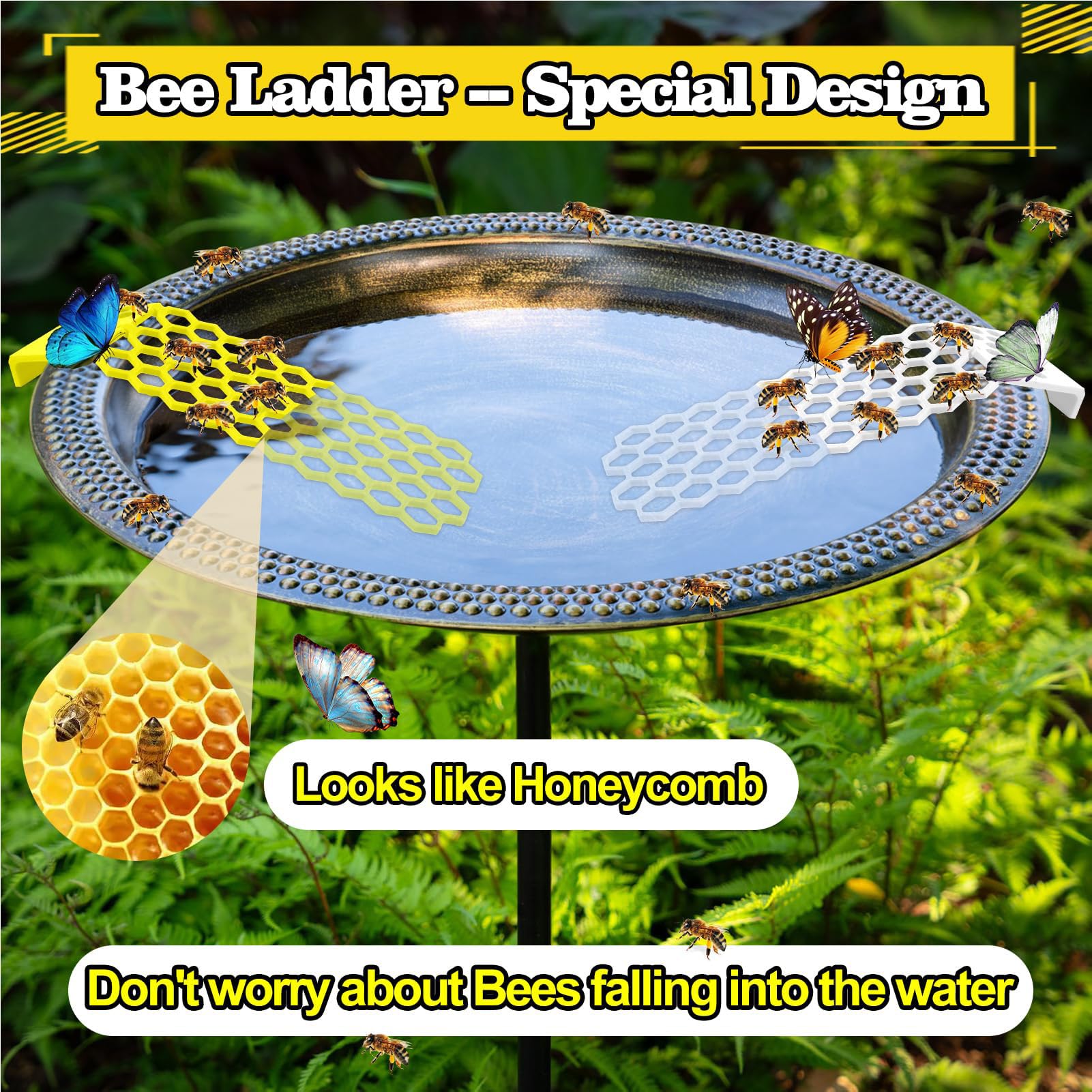 2 islas de abejas flotantes, estación de agua de abejas y bebedero para jardín, plegable con diseño antigoteo, atrae mariposas, pájaros en el balcón, apiario, estanque, fácil de limpiar, resistente a