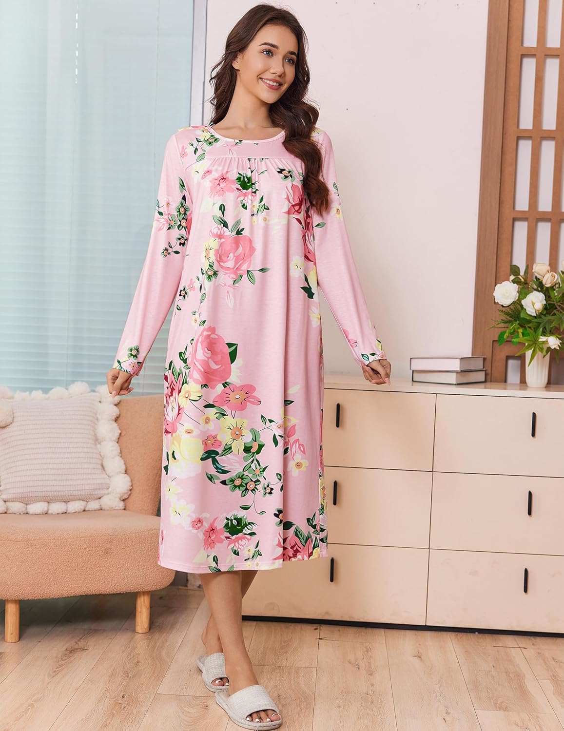Deyeek Hospital Gowns for Women Tear Away Snap Open Back Dress Long Sleeve Post Surgery Adaptive Nightgown with Pockets - Image 7