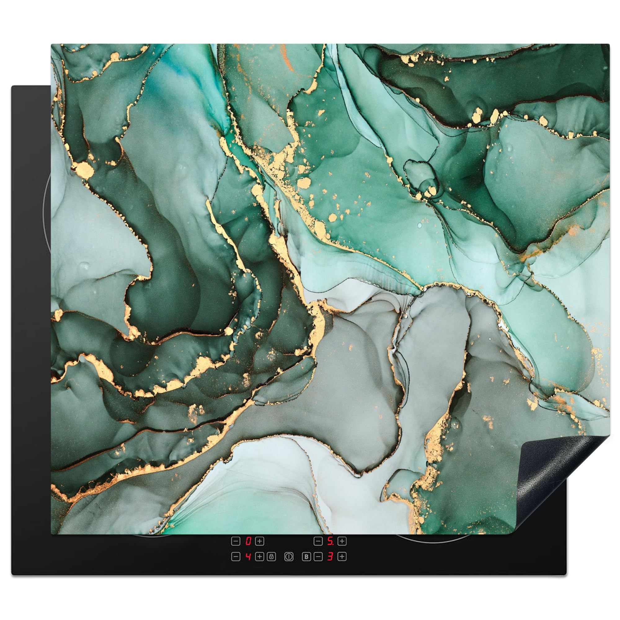KitchenYeah© Induction Hob Protector Mat 20.3"x22.7" / 57.6x51.6 cm Stove Cap Top Cover Kitchen Cooker Covers for Electric Hobs Vinyl Gold - Marble - Green - Luxe - Marble Look - Grey — image 1