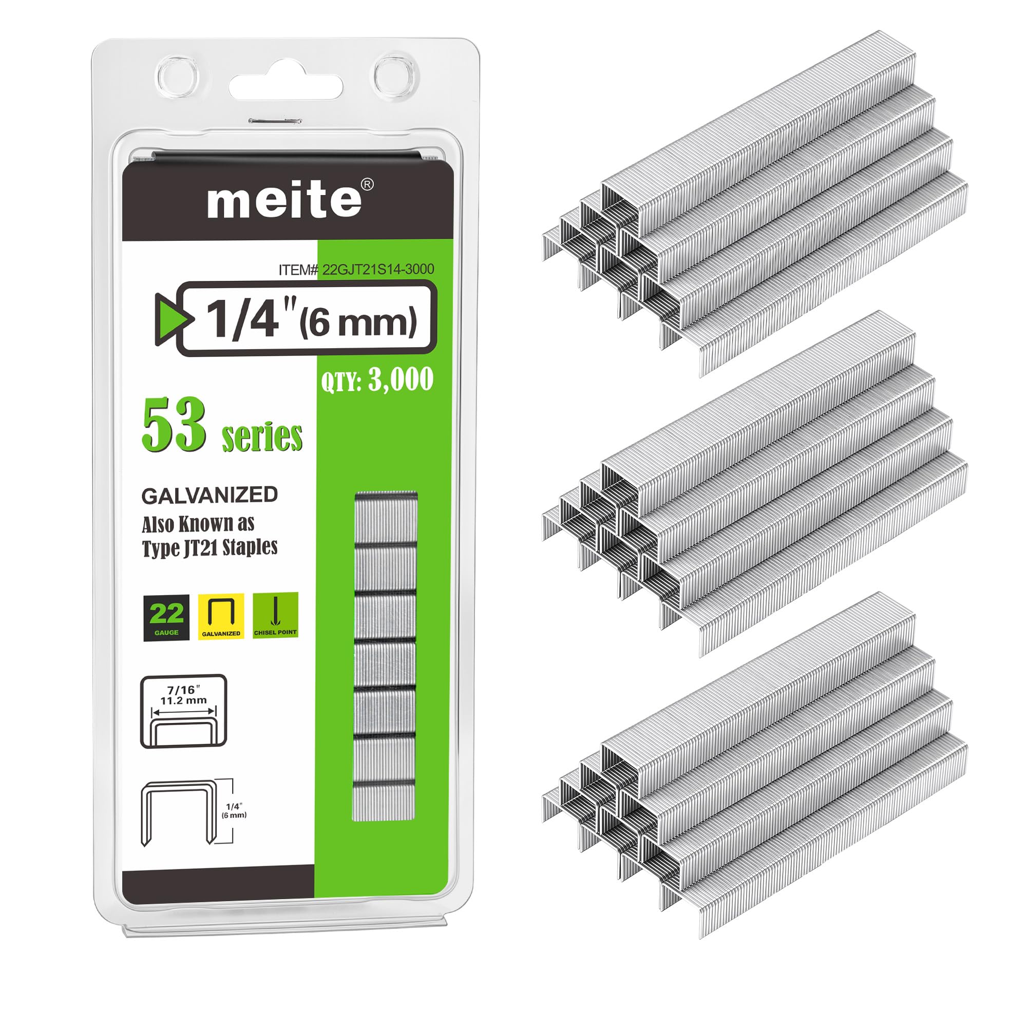 meite JT21 Tackerklammern Typ 53, 6 mm Verzinkt, 3.000 Stück