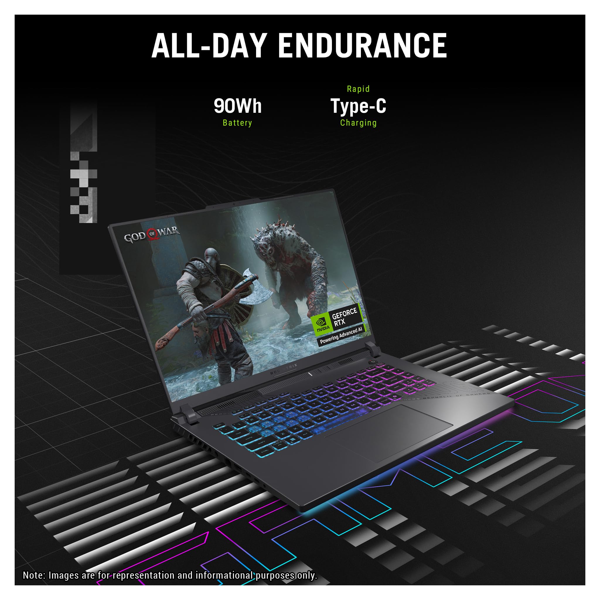 ASUS ROG Strix G16 Gaming Laptop, AMD Ryzen 9-8940HX, 64GB DDR5 RAM, 2TB PCIe SSD, 40.6 cm WUXGA (1920x1200) 165Hz Display, NVIDIA G-Force RTX 5070Ti, 4-Zonen RGB Backlit Keyboard, W11 Pro, Eclipse