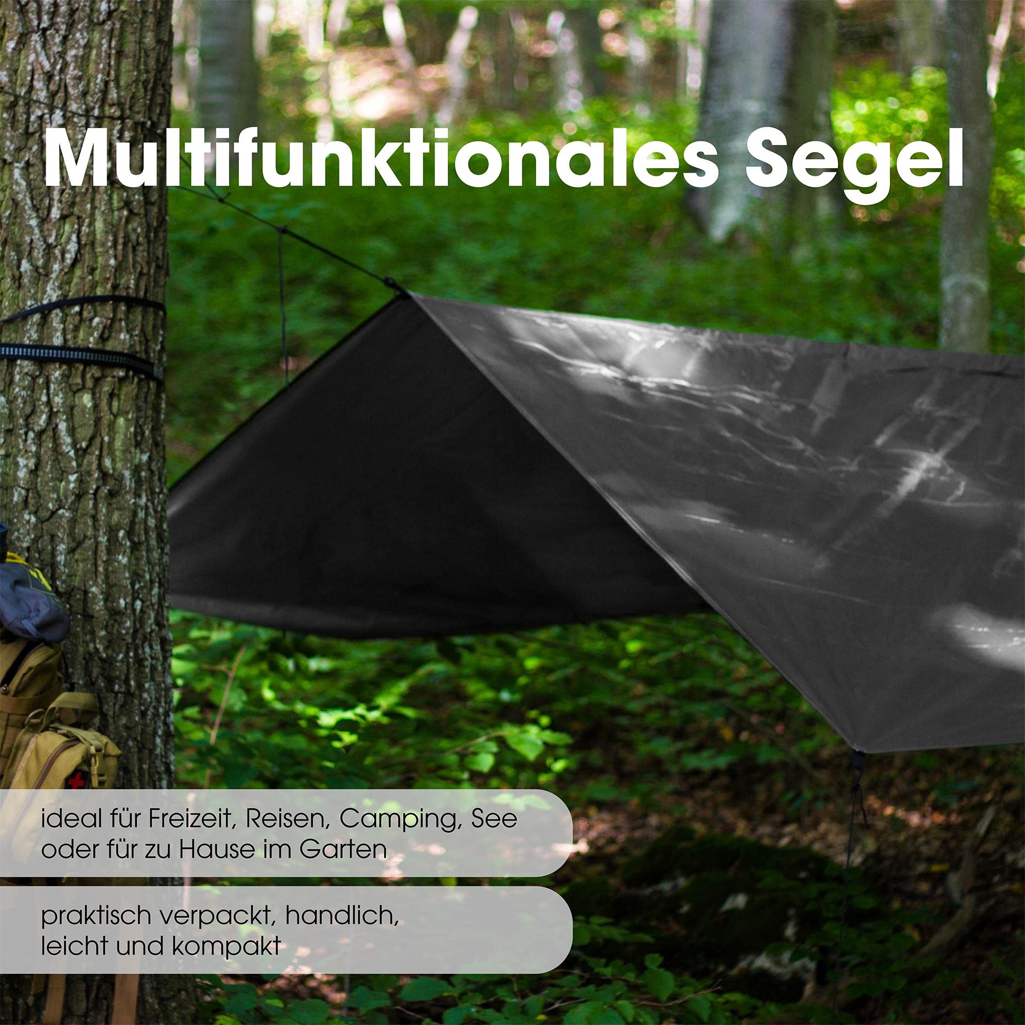 CelinaSun Sonnensegel PES UPF 50+ Outdoor Quadrat 3 x 3m blau Sonnendach Backpacking Zeltplane Ultraleicht Tragebeutel