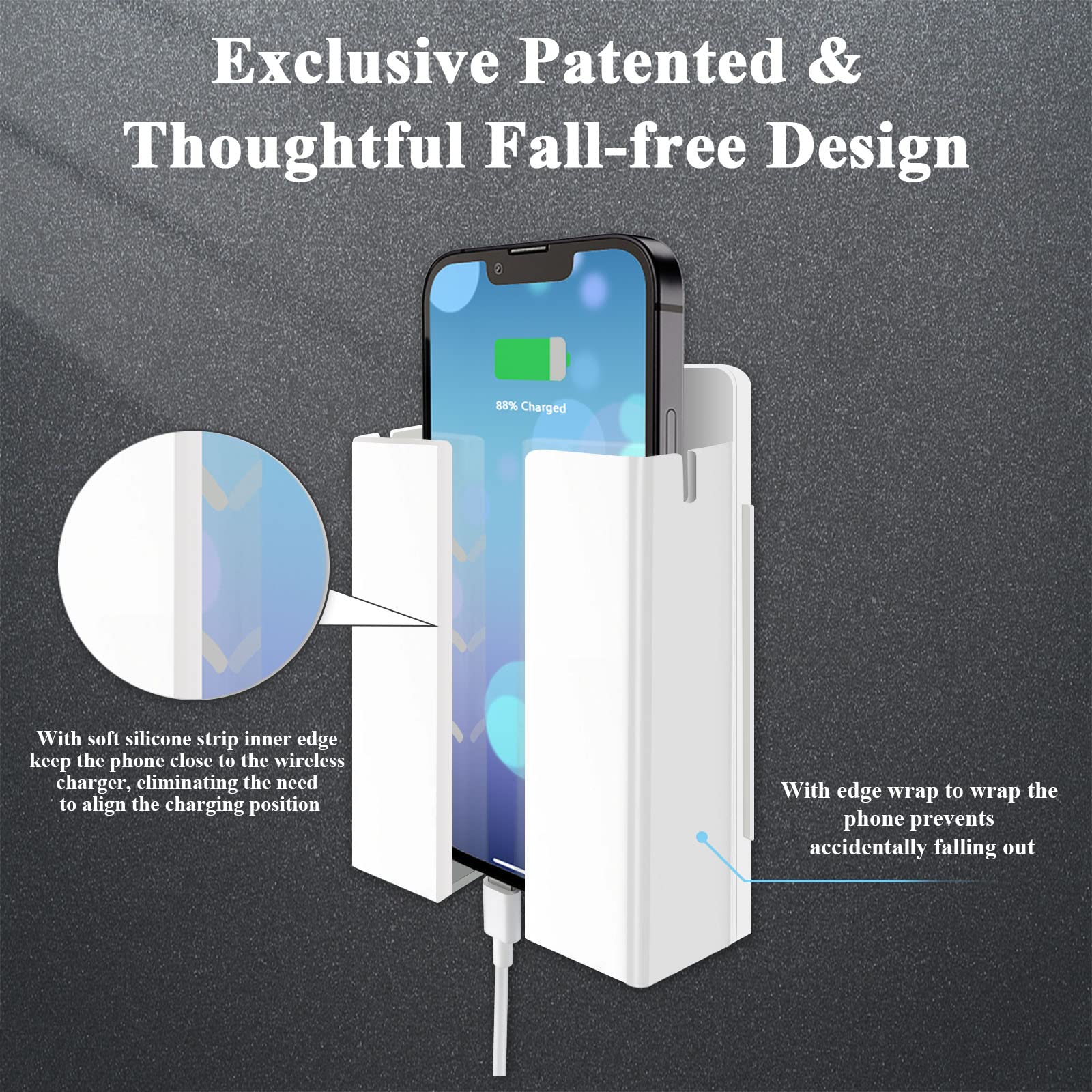 LANBON Cargador inalámbrico P2, cargador de teléfono inalámbrico montado en la pared para mesita de noche/sofá/escritorio/garaje/cocina, estación de carga rápida de 15 W, funciona con iPhone