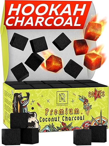 Cachimba carbón para cachimba de coco – 20 unidades y 10 onzas – Calidad premium 0.984 in (1x1x1 in) – Cubos de narguile de carbón de coco 100%