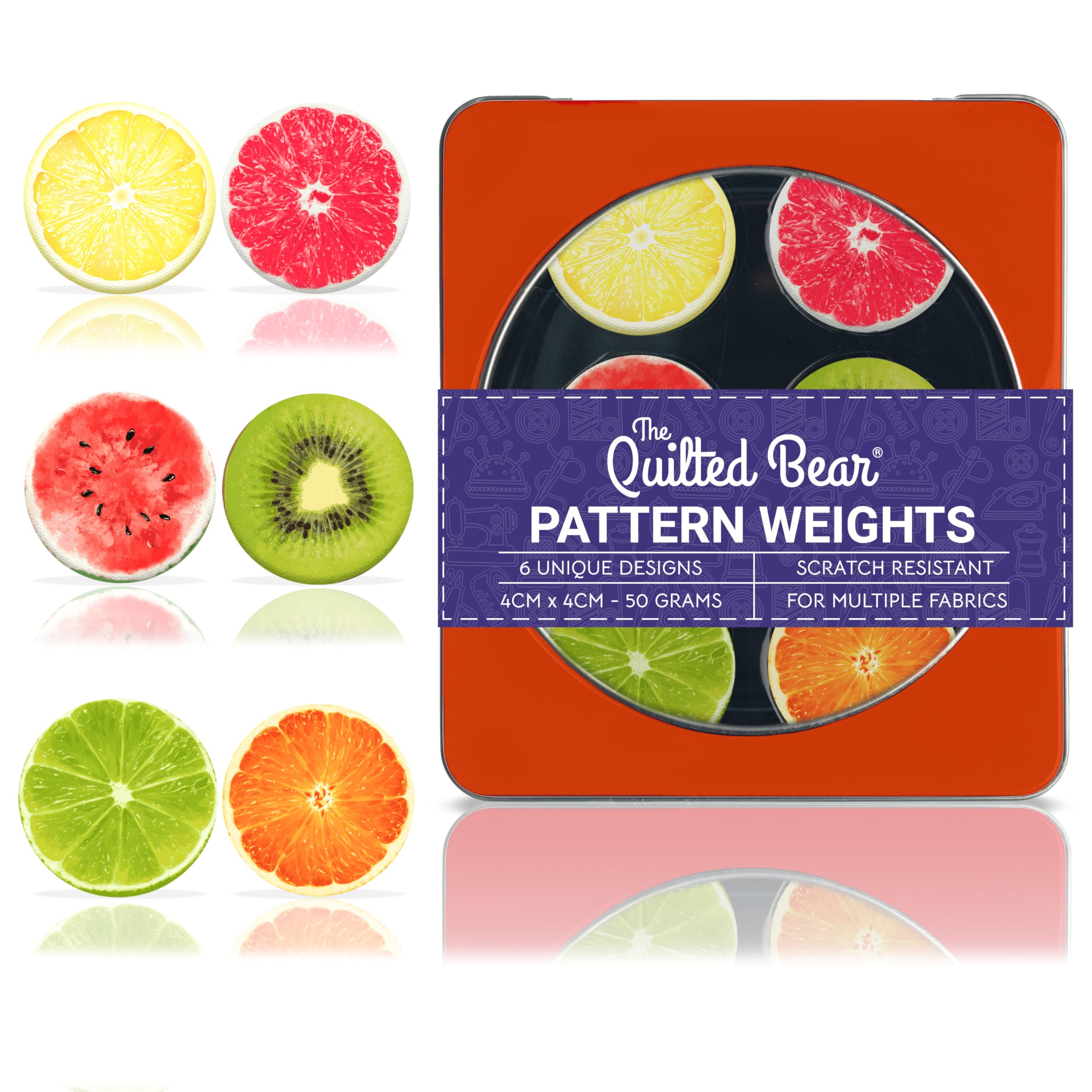 The Quilted Bear Tqb - Funky Fruit Pattern Weight Set – Scratch-Resistant Fabric Weights For Secure Pattern Cutting, Sewing Supplies & Quilting Supplies (Tqb - Funky Fruit)