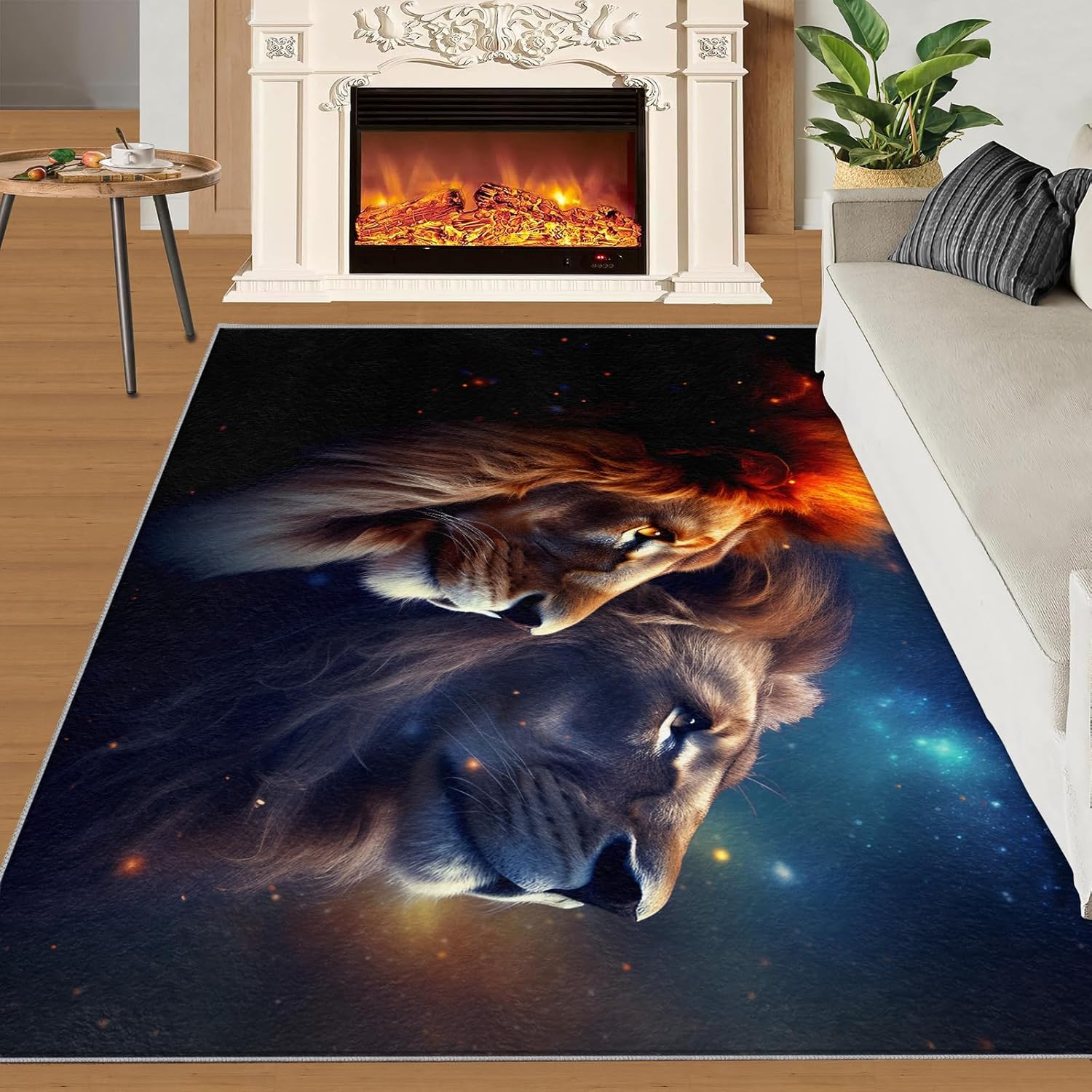Couple Lion Area Rug 2x3ft Retro Lion Living Room Rug ​​Boys Bedroom African Animals Rug, Machine Washable Carpet for Front Entrance Floor Decor