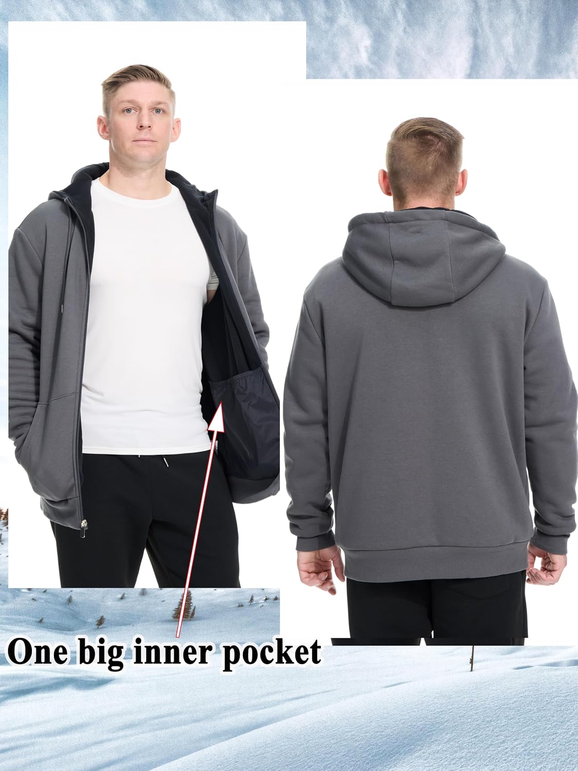 WHITE PEAK TRADING COMPANY Men's Fleece Full-zip Jacket Oversized Winter Hoodie Casual Warm Cotton Sweatshirt Outerwear