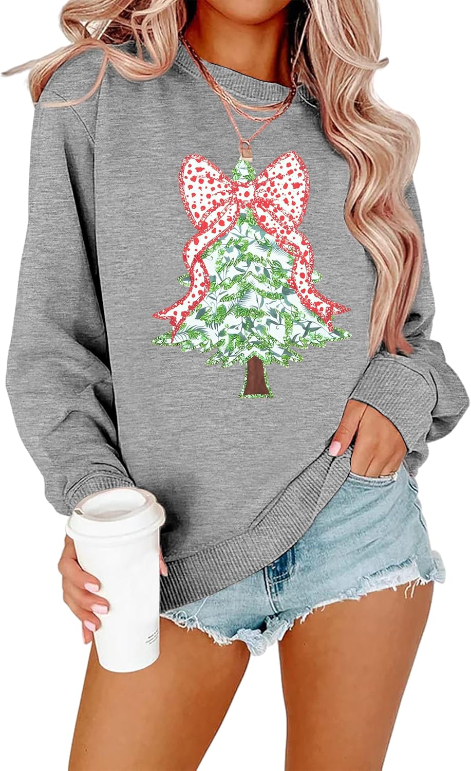 Christmas Sweatshirts for Women Merry and Bright Sweatshirt Xmas Tree Graphic Pullover Holiday Long Sleeve Shirt