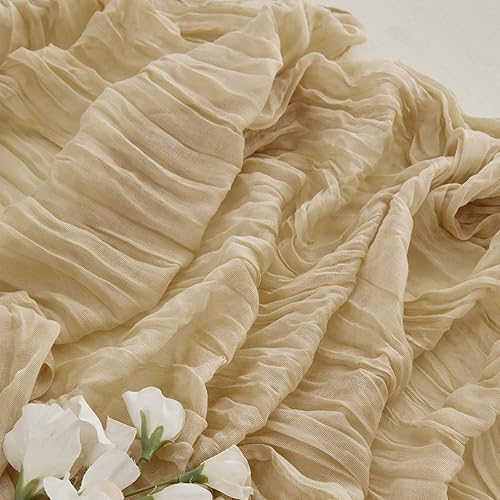 Miniatura 2 de Paquete de 10 caminos de mesa de estopilla de 13.3 pies, camino de mesa de gasa bohemio color crema, 35 x 160 pulgadas de largo, romántico camino de