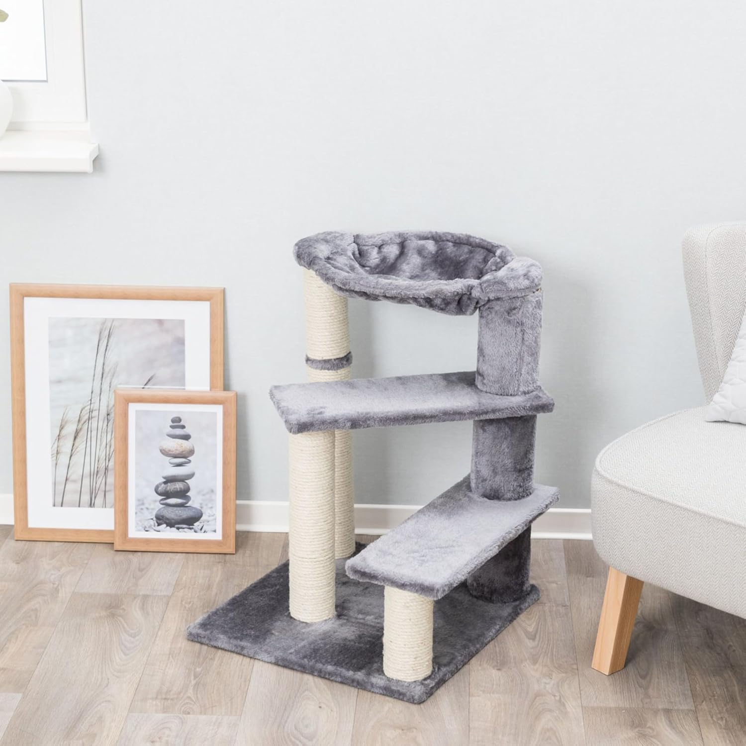 TRIXIE Baza Senior Cat Tree with Hammock and Steps | Scratching Posts | Cat Playground | Gray Medium