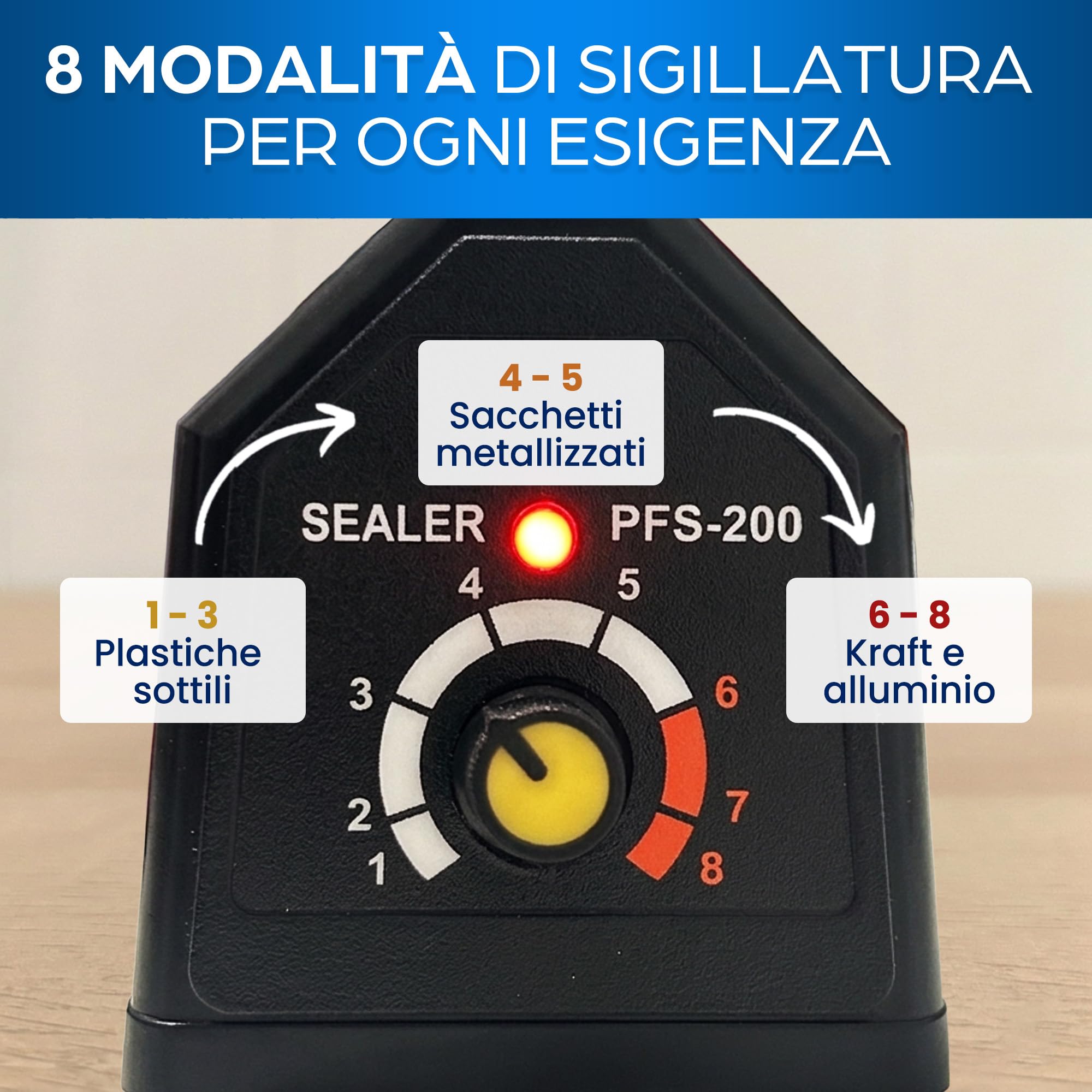 Sigillatrice termica professionale per sacchetti di plastica, alluminio, kraft, 200 mm, con 8 resistenze