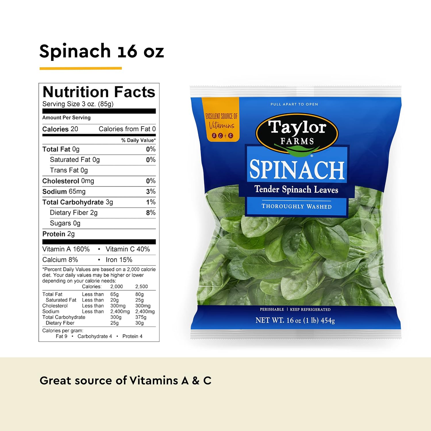 Taylor Farms Cooking Spinach, 16 oz Bag