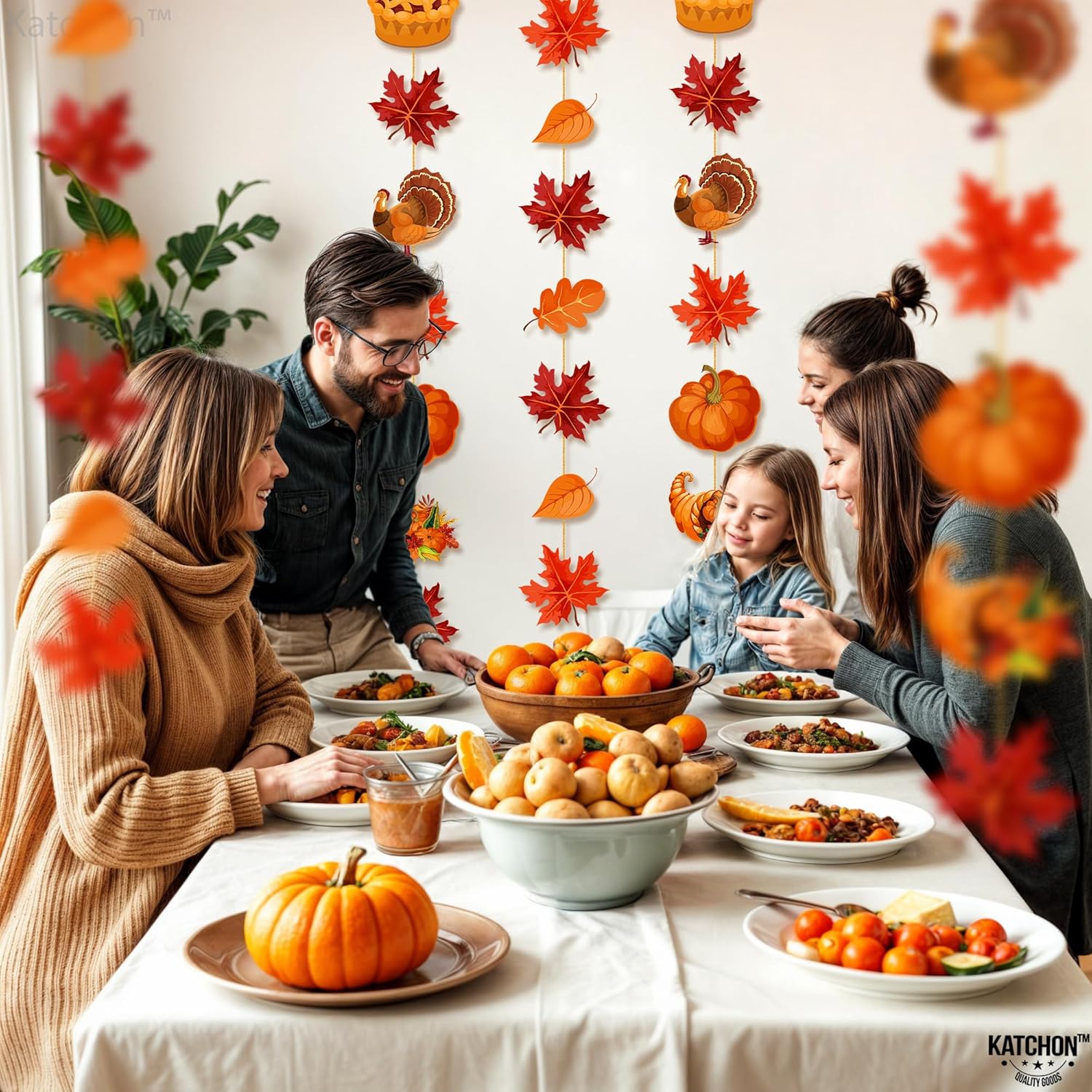 KatchOn, Thanksgiving Garland and Banner Set | Pack of 14, Includes 5 Large 8Ft Turkey Garlands and 9 Thanksgiving Banner Decorations for Autumn Harvest, Fall Party, Friendsgiving and Home Décor