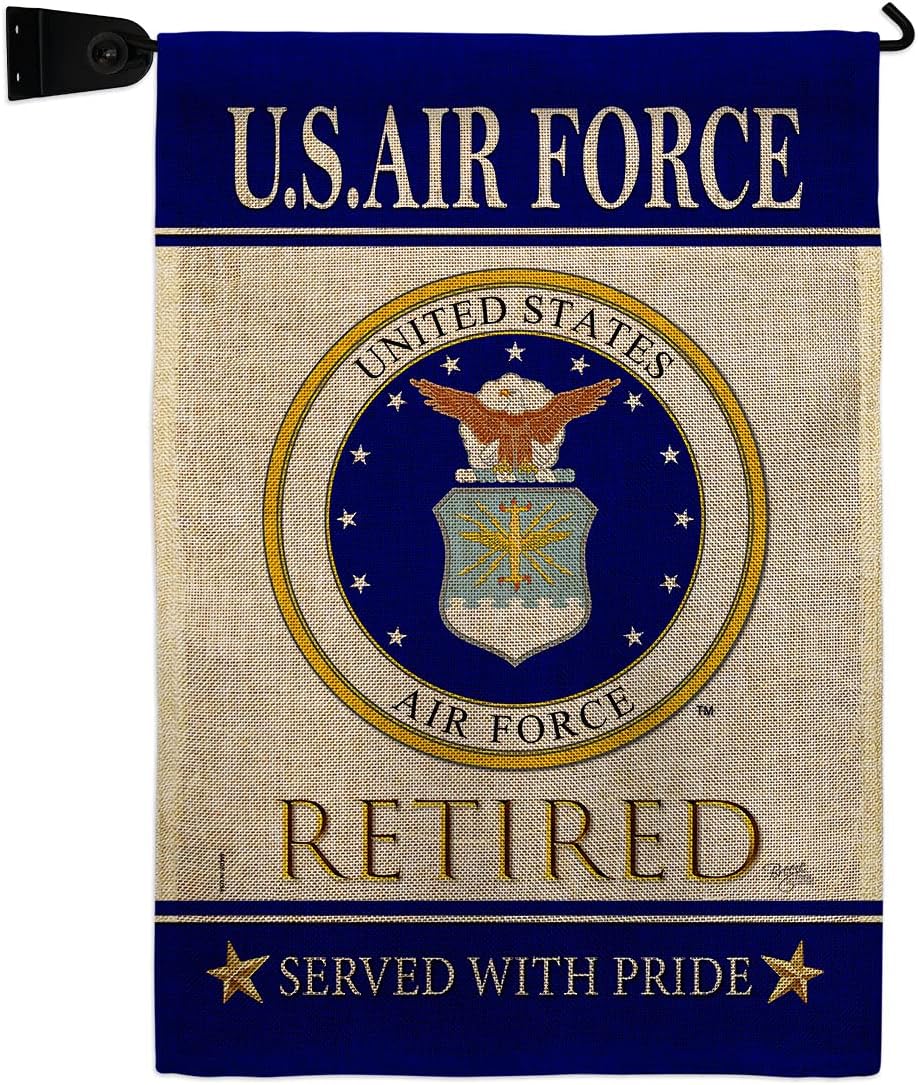 US Air Force Retired Garden Flag Set Wall Holder Armed Forces USAF United State American Military Veteran Retire Official Small Decorative Gift Yard House Banner Double-Sided Made In USA 13 X 18.5