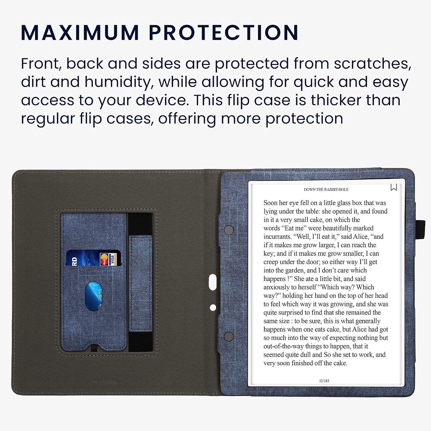 kwmobile Cover Compatible with Amazon Kindle Scribe (2024) Cover - Faux Leather/Suede Case with Stand - Dark Blue/Dark Grey image 3