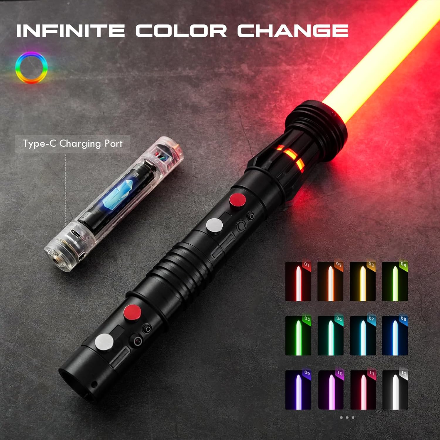 DAMIENSABER Xenopixel V3 Sensitive Motion Control Light Saber, 34 Sound Fonts Smooth Swing Light Sabers with Infinite Color Changing, Metal Hilt Dueling Saber for Adults with Customized Function