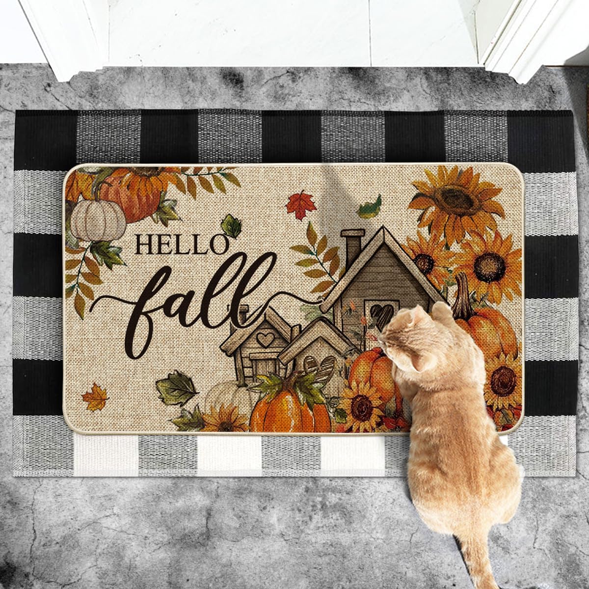 Artoid Mode Pumpkin Sunflower Maple Leaves Fall Doormat 17x29 Inch