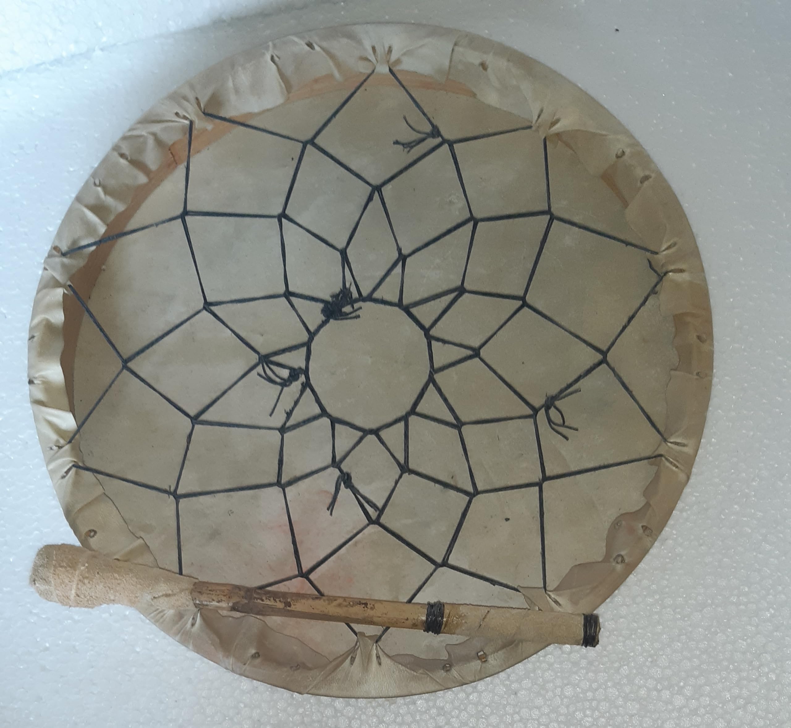 40 cm, estilo nativo americano, tambor de chamán hecho a mano, chamánico, tambor de mano de percusión, meditación de yoga, curación de medicamentos, marco de madera, celebración de eventos + batidor