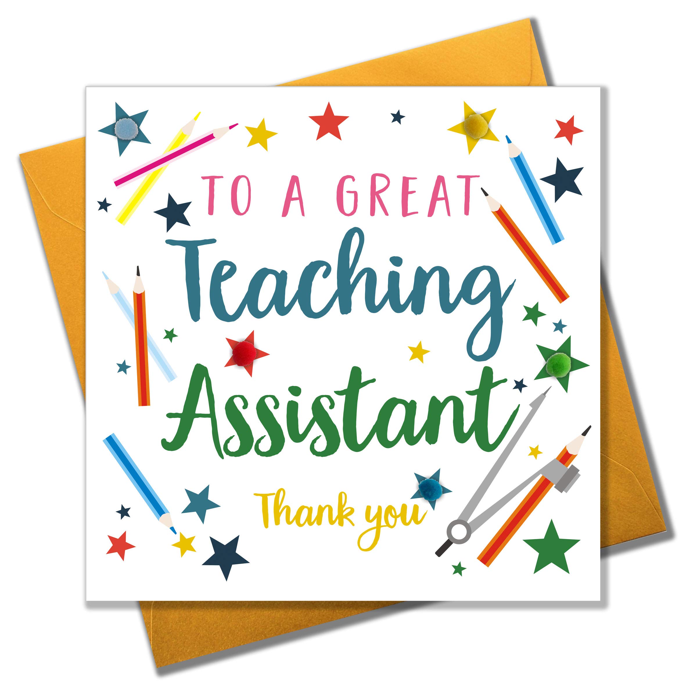 Claire Giles Greeting Cards, Thank you Teaching Assistand Card, Embellished with pompoms
