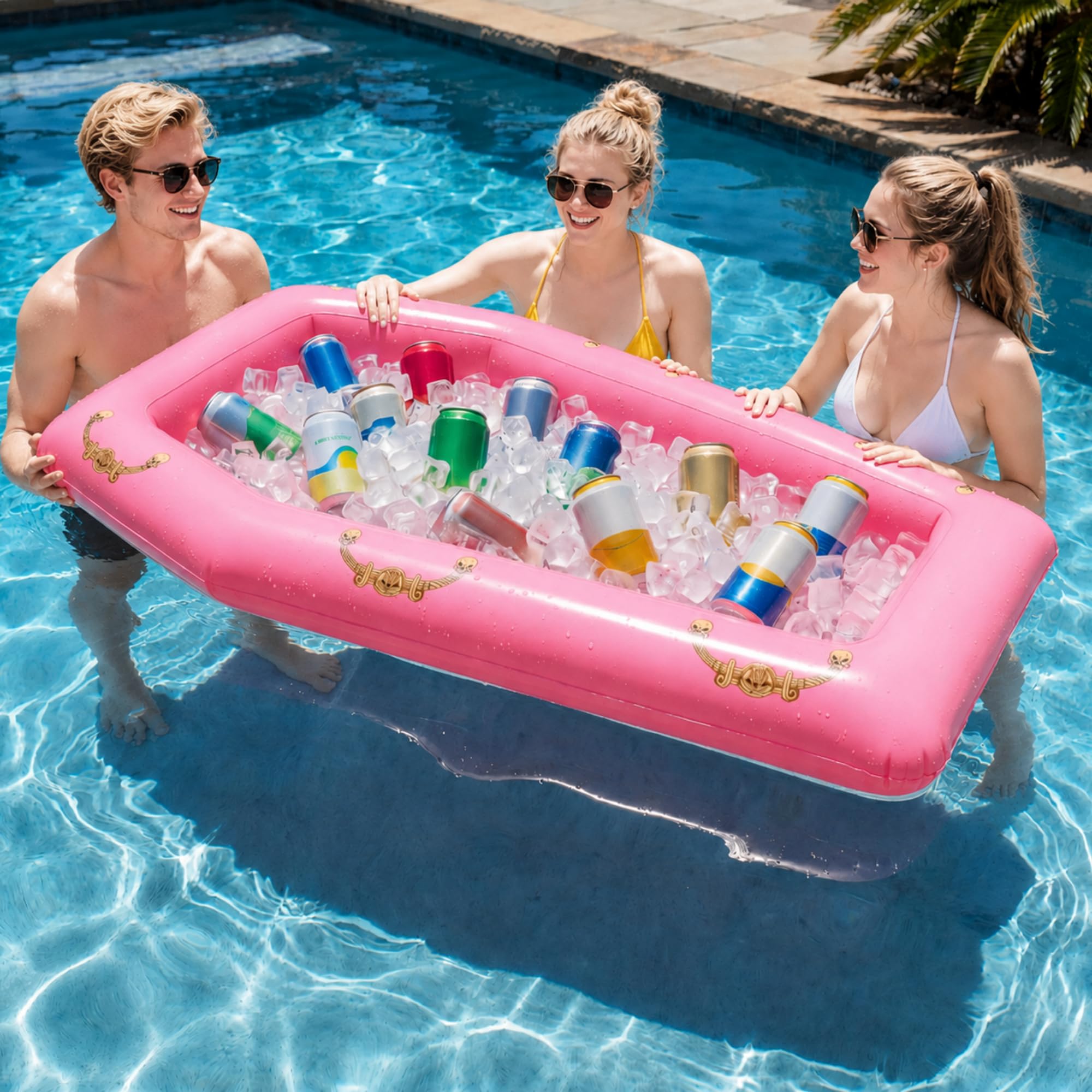 Aoriher 52 Inch Pink Inflatable Coffin Cooler Fake Coffin Floatie Drink Ice Chest Buffet Bucket Beverage Cooler for Summer Pool Picnic Barbecue