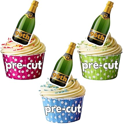 Predecoupes 96th Bouteille De Champagne Comestible Pour Cupcakes Gateau D Anniversaire A Decorations Lot De 24 Amazon Fr Epicerie
