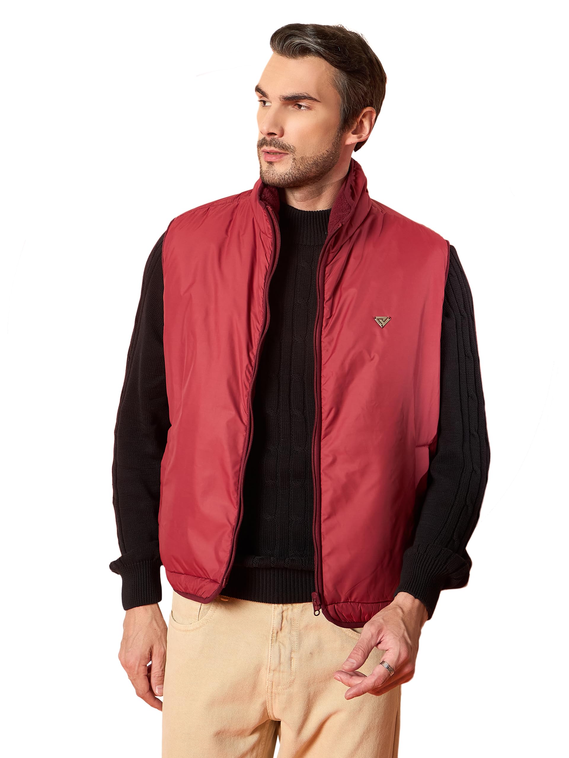 Men Sleeveless Solid High Neck Reversible Jacket-image-42