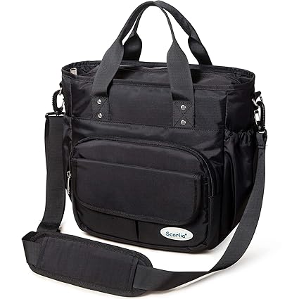 Insulated Lunch Bag, SCORLIA Large Leakproof Lunch Tote Bag With Removable Shoulder Strap, Durable Reusable Cooler lunch Box Bag with Side Pockets, Tall Drinks Holder for Women Men Work, Black