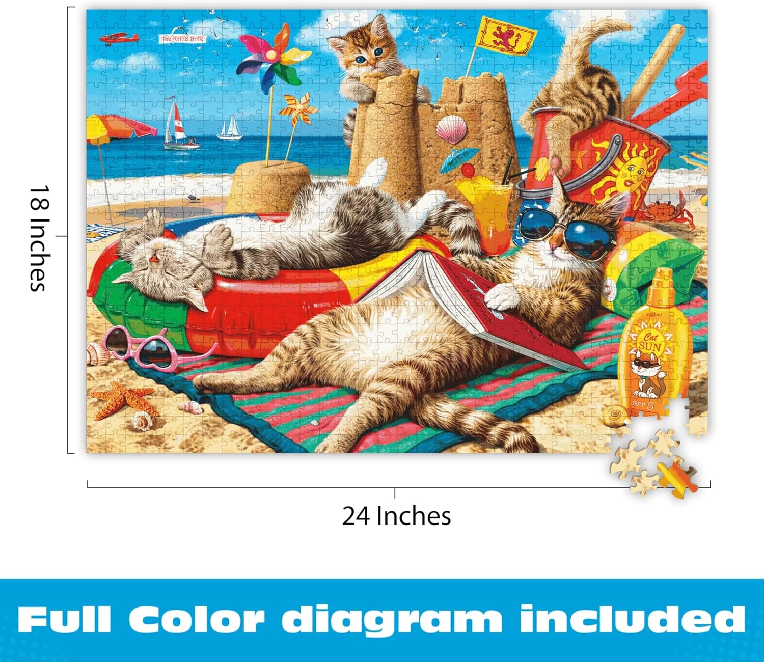 Buffalo Games - Steve Read - Beachcombers - 750 Piece Jigsaw Puzzle for Adults - Summer Cats Beach Scene with Poster, Challenging and Fun 750 Piece Puzzle