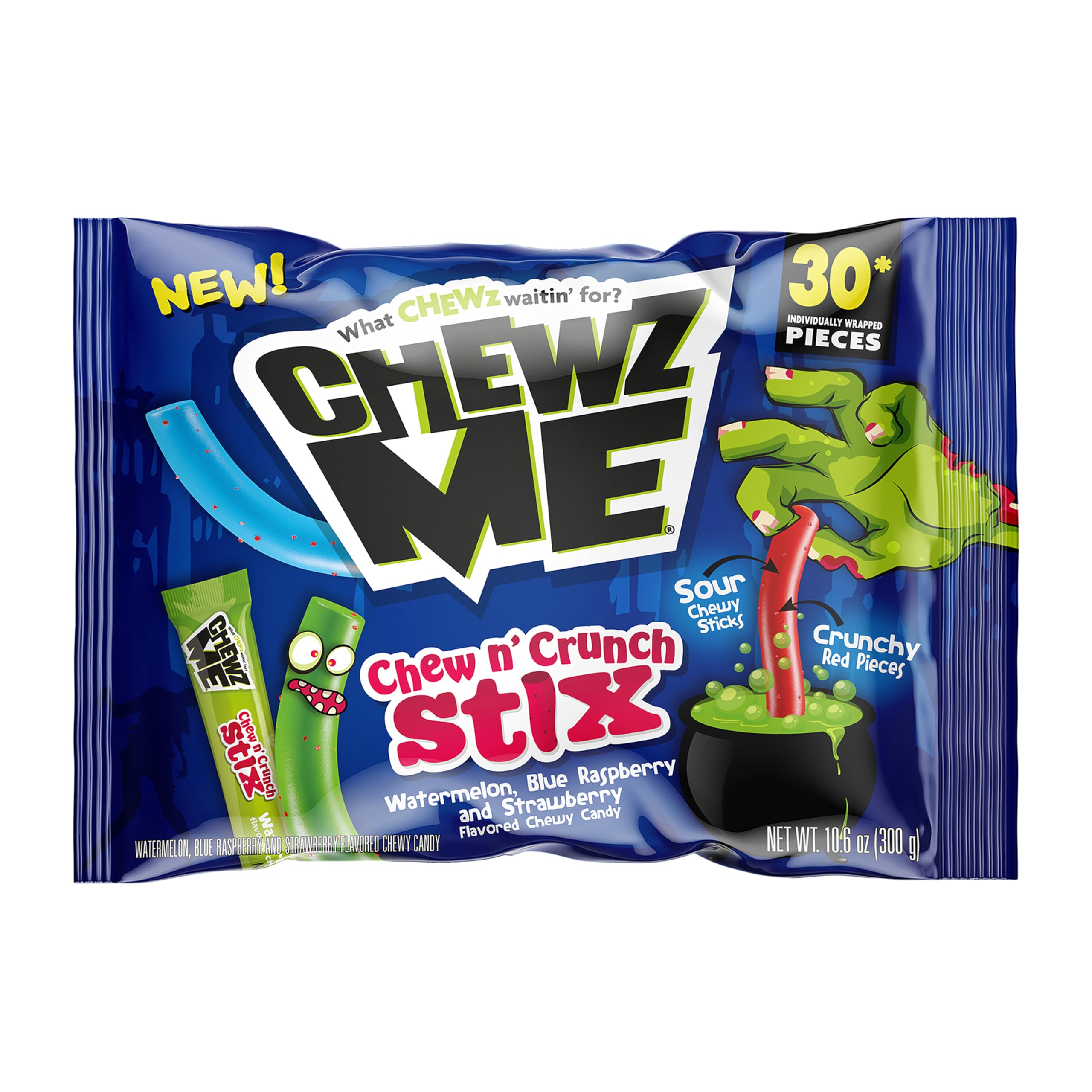 ChewzMe Chewy Stix, Fruit Chews Candy Straws, 30 Count (Pack of 1)