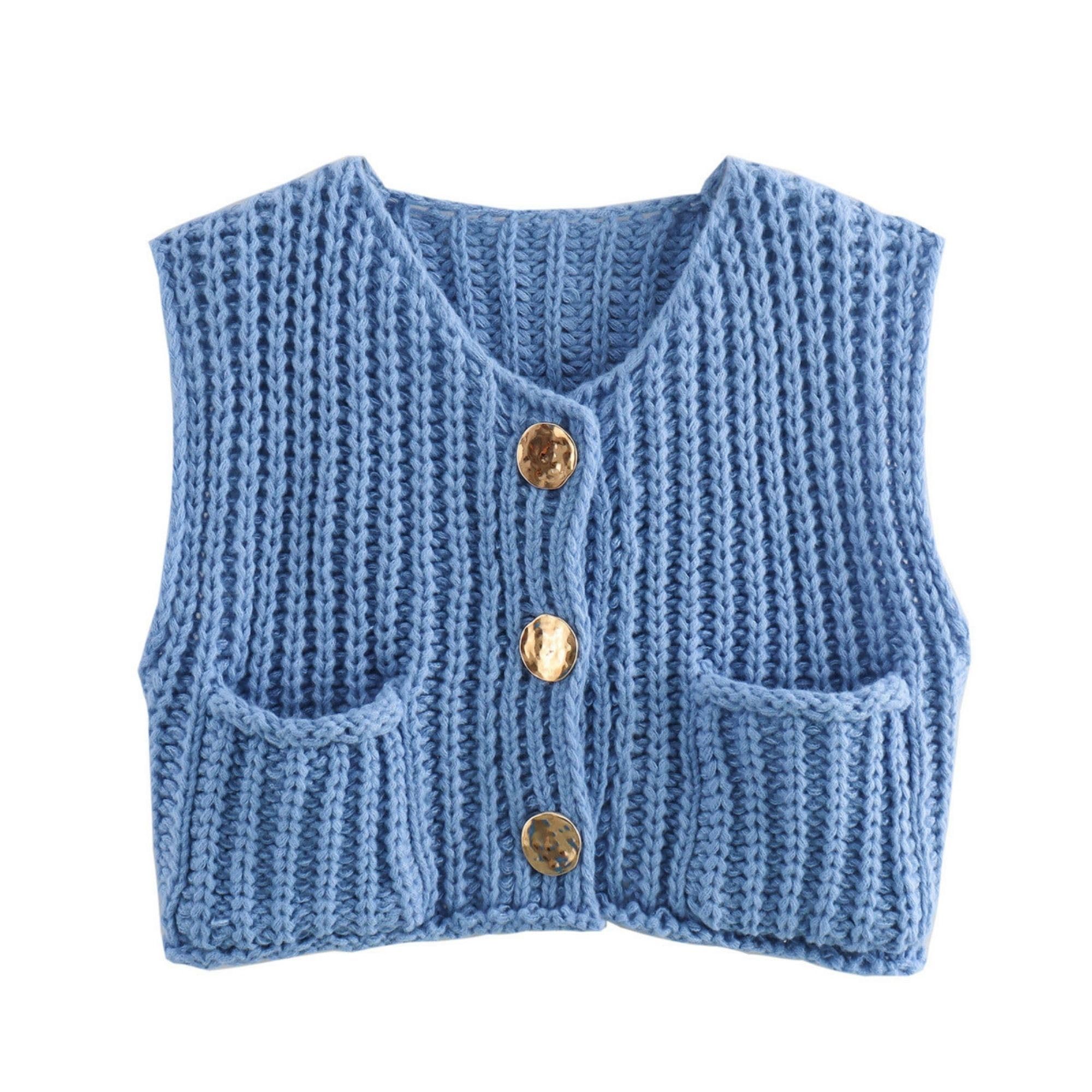 findthy Women’s Cropped Sweater Vest Cute Crewneck Button Down Sleeveless Crop Knit Cardigan with Pocket-picture-27