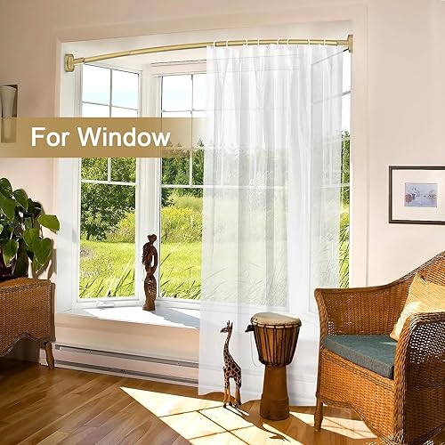 Miniatura 9 de YNL Barra de cortina de ducha curvada de 35 a 82 pulgadas (2.9 a 6.8 pies), barra de ducha redonda dorada a prueba de óxido para bañera, barra de