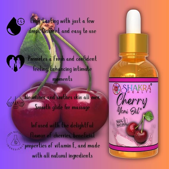 Yoni Oil Cherry (30ml) - Hydrating Self-Care Body Massage Oil. Non-Greasy, Smoothing Skin Moisturiser. Vegan & Organic Formula
