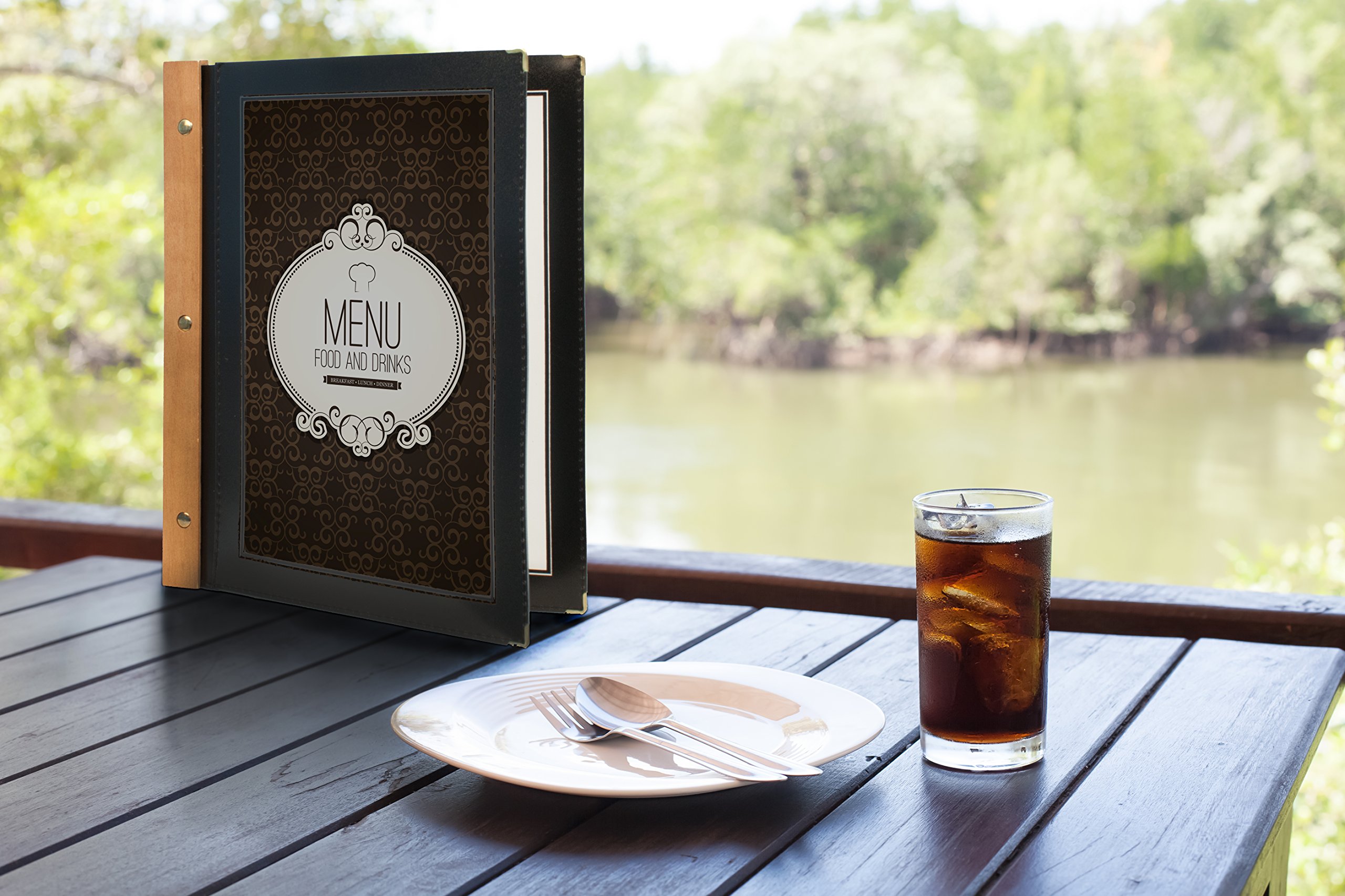 Nextday Catering H747 Lot de 5 intercalaires pour menu Noir Format A4 | Coins Dorés - Accessoire pour Porte-Menu Wood