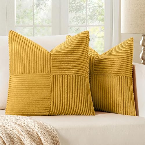 Miniatura 7 de MIULEE Juego de 2 fundas de almohada de pana color negro, fundas de almohada decorativas bohemias empalmadas, fundas de almohada suaves y sólidas