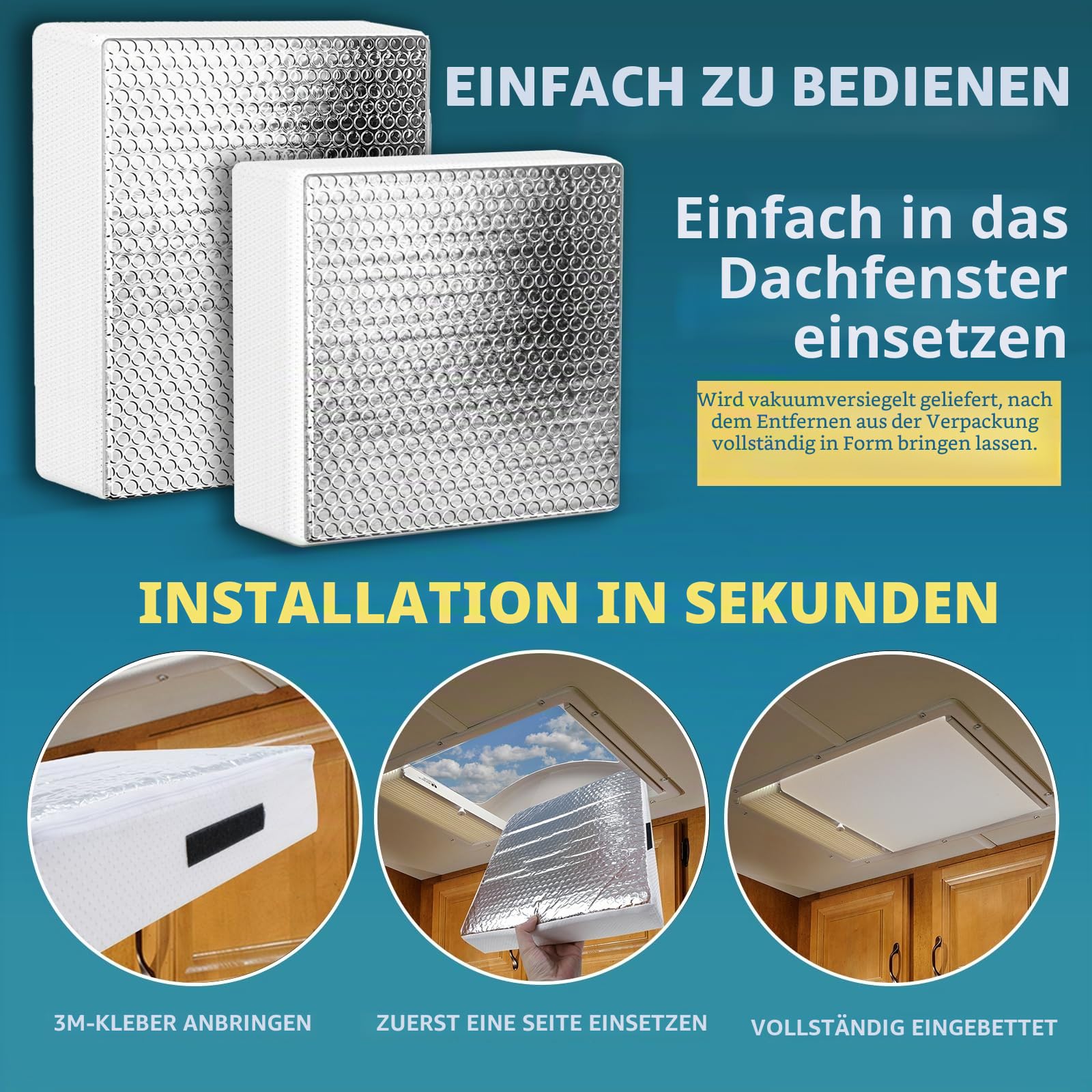 Wohnmobil-Dachfensterabdeckung, Wohnmobil-Isolator mit reflektierender Oberfläche (3591,6 cm, 2 Stück)
