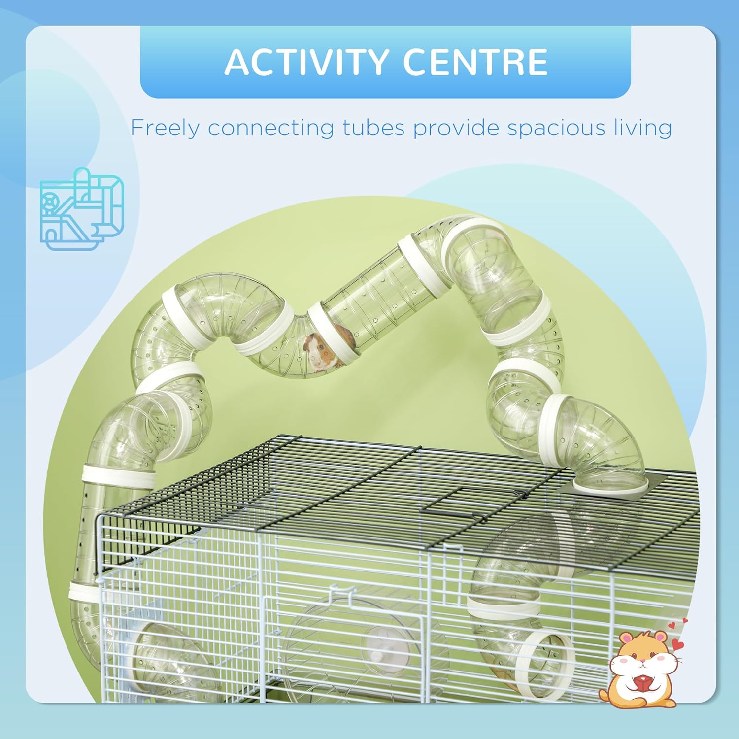 Gray 2-Level Hamster and Gerbil Cage with Tubes and Accessories
