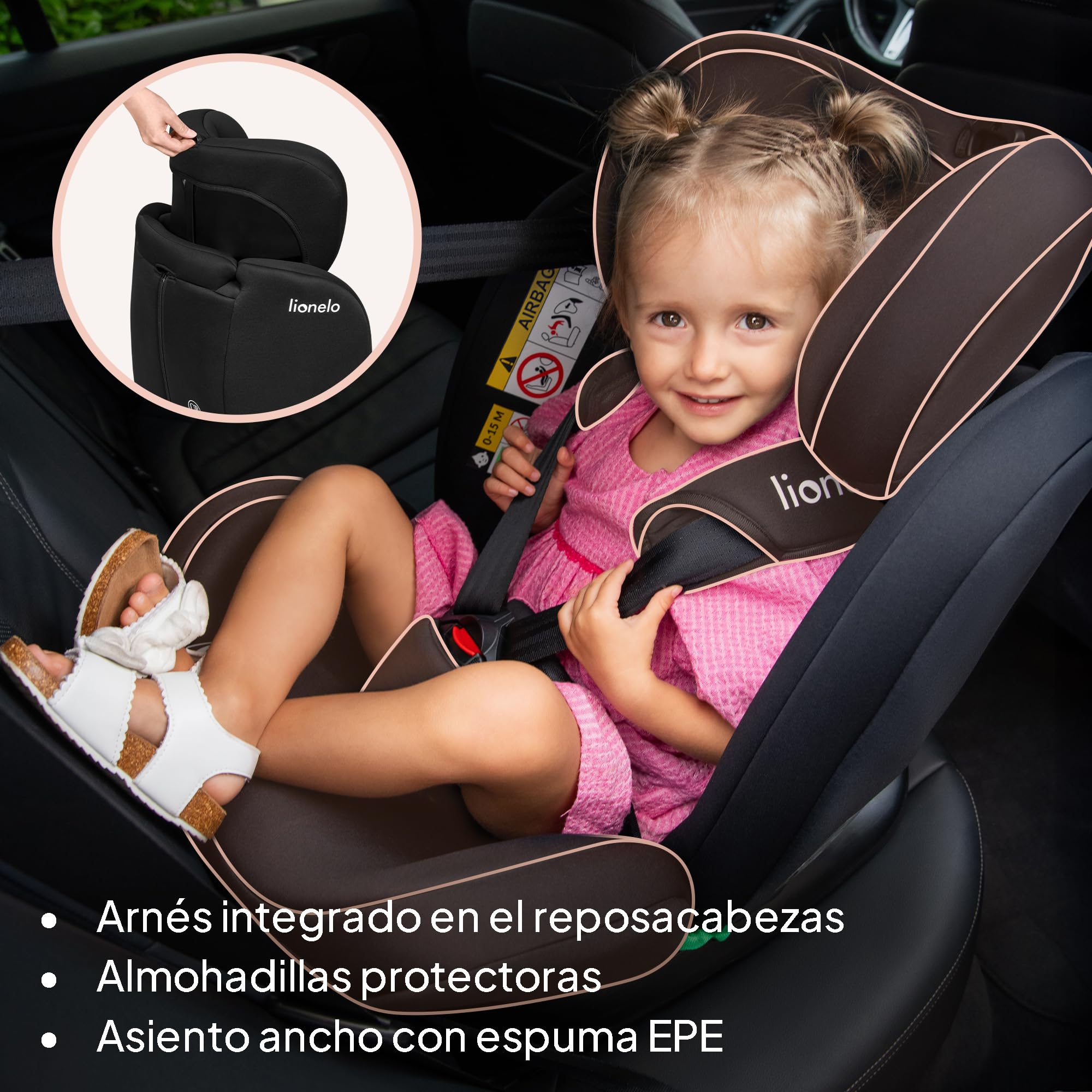 Lionelo Bastiaan i-Size Silla de coche giratoria 360 para niños de 0-36 kg o de 40-140 cm, instalación en sentido de la marcha y en sentido contrario a la marcha, ISOFIX TopTether