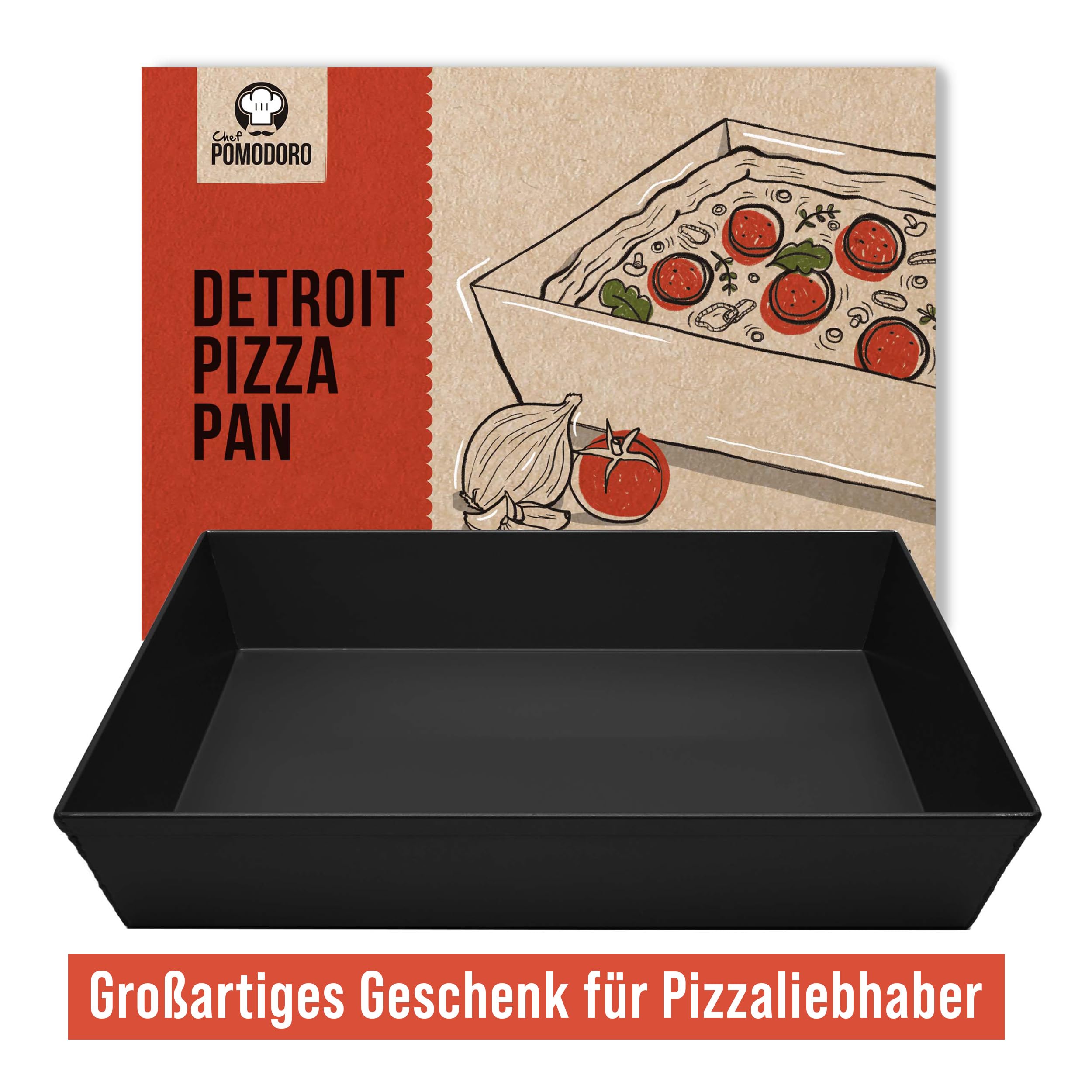 Chef Pomodoro Pizzablech – Pizza Backblech – Pizza Blech – Pizza Pan – Pizzaform rechteckig –Detroit Pizza Pan - 35,6 x 25,4 x 6,4 cm (L x B x H) aus Aluminium