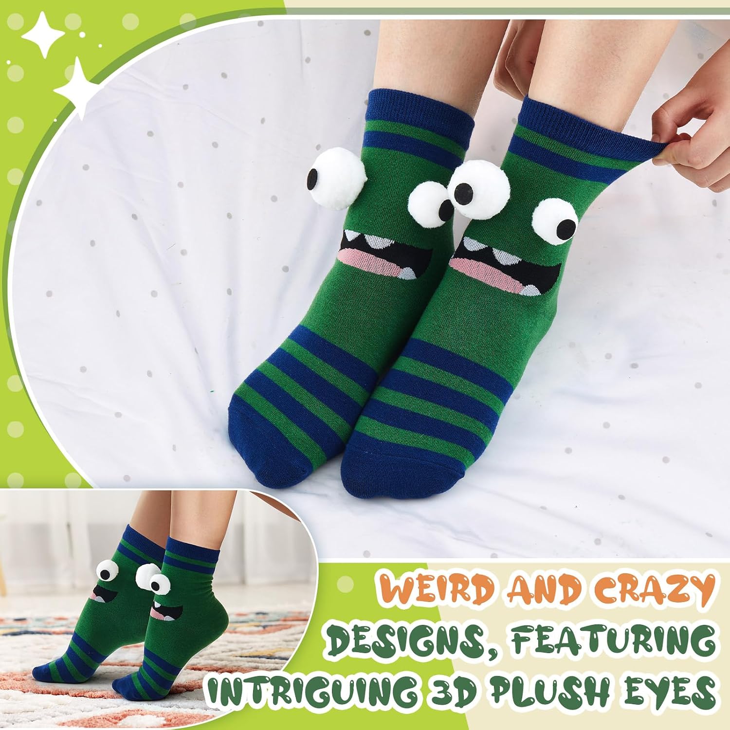 Crazy Silly Funny Wacky Socks Monster Socks 3D Eyes Novelty Fashion Cartoon Fuzzy for Gifts, Party Costume