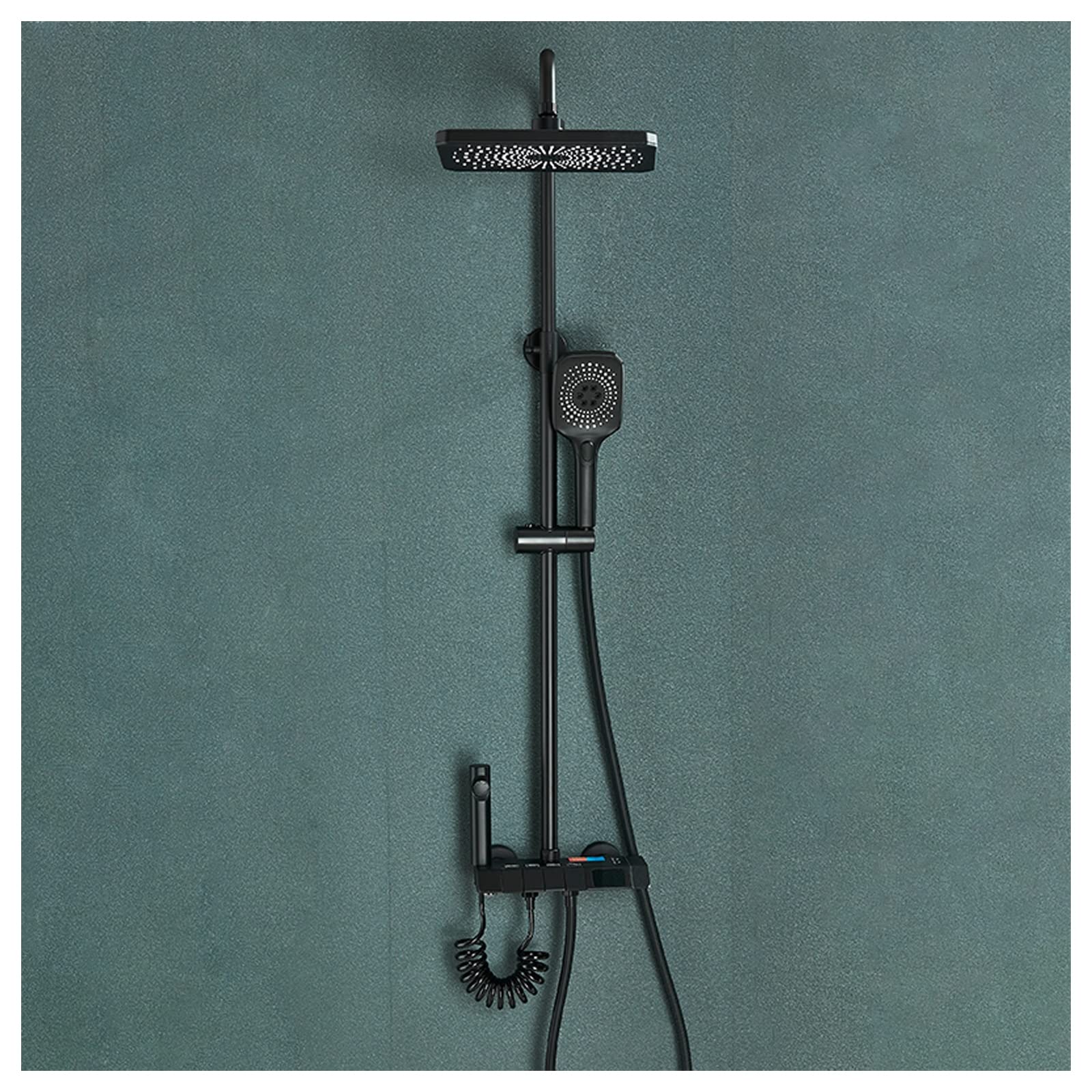 WOTZOV Shower System Wall-Mounted 4-Way Faucet Set With Digital Display Rain Combo With Handheld, Head, Bidet, Tub Spout,White，Nero